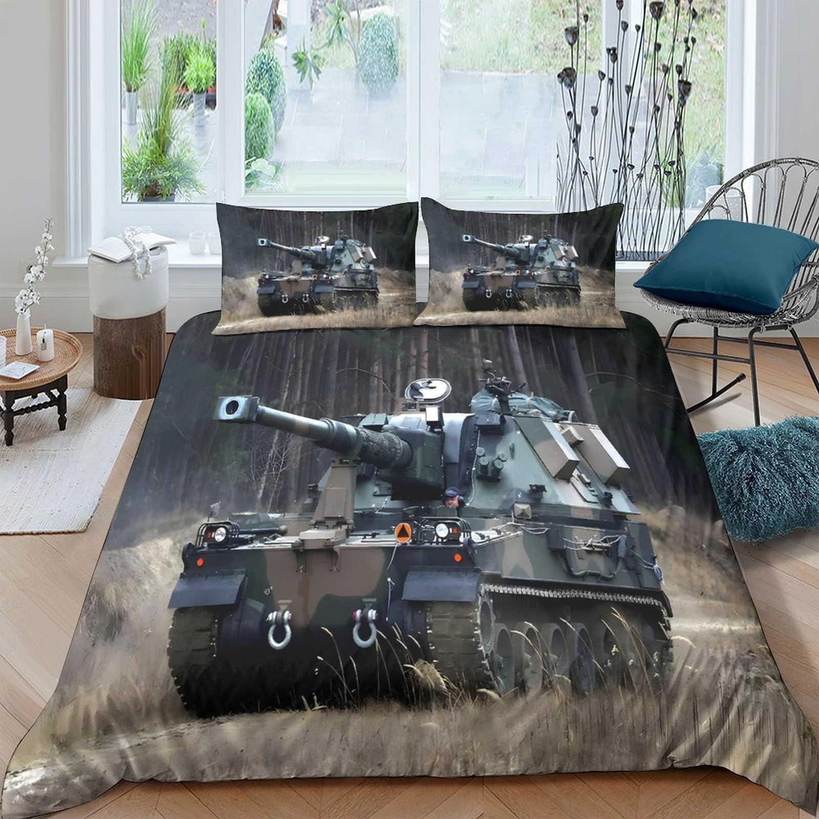 Ctjqhvkz Style-1 3D Printed Military Tank Fitted Sheet Microfiber Soft Non-Slip Camouflage Bed Cover For Bedroom Decor Mattress Protection Single（135X200cm）