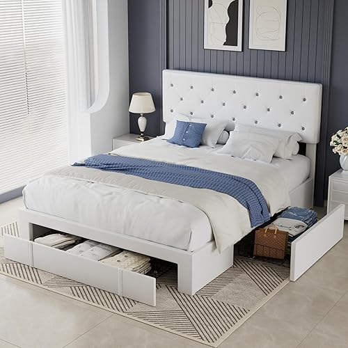 Miniatura 31 de VECELO Base de cama de tamaño individual, plataforma tapizada con cabecera ajustable de diamante, soporte de listones de madera, no necesita somier,