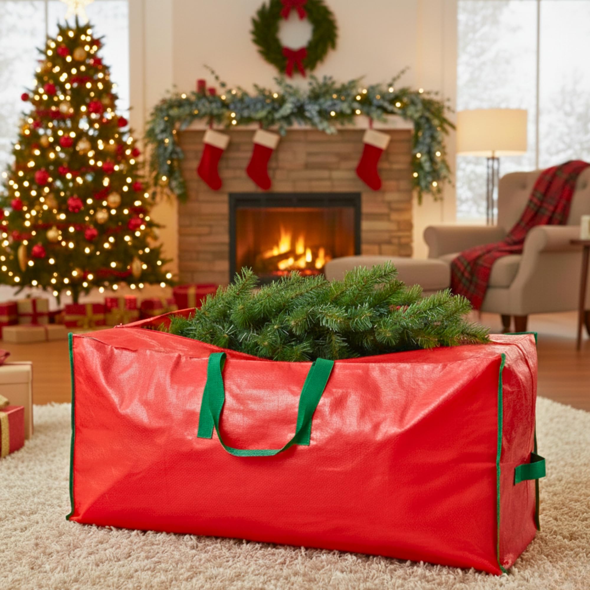 Borsa per la conservazione di alberi di Natale artificiali, smontati, fino a 2,6 m di altezza, resistente, impermeabile, con cerniera e manici per il trasporto