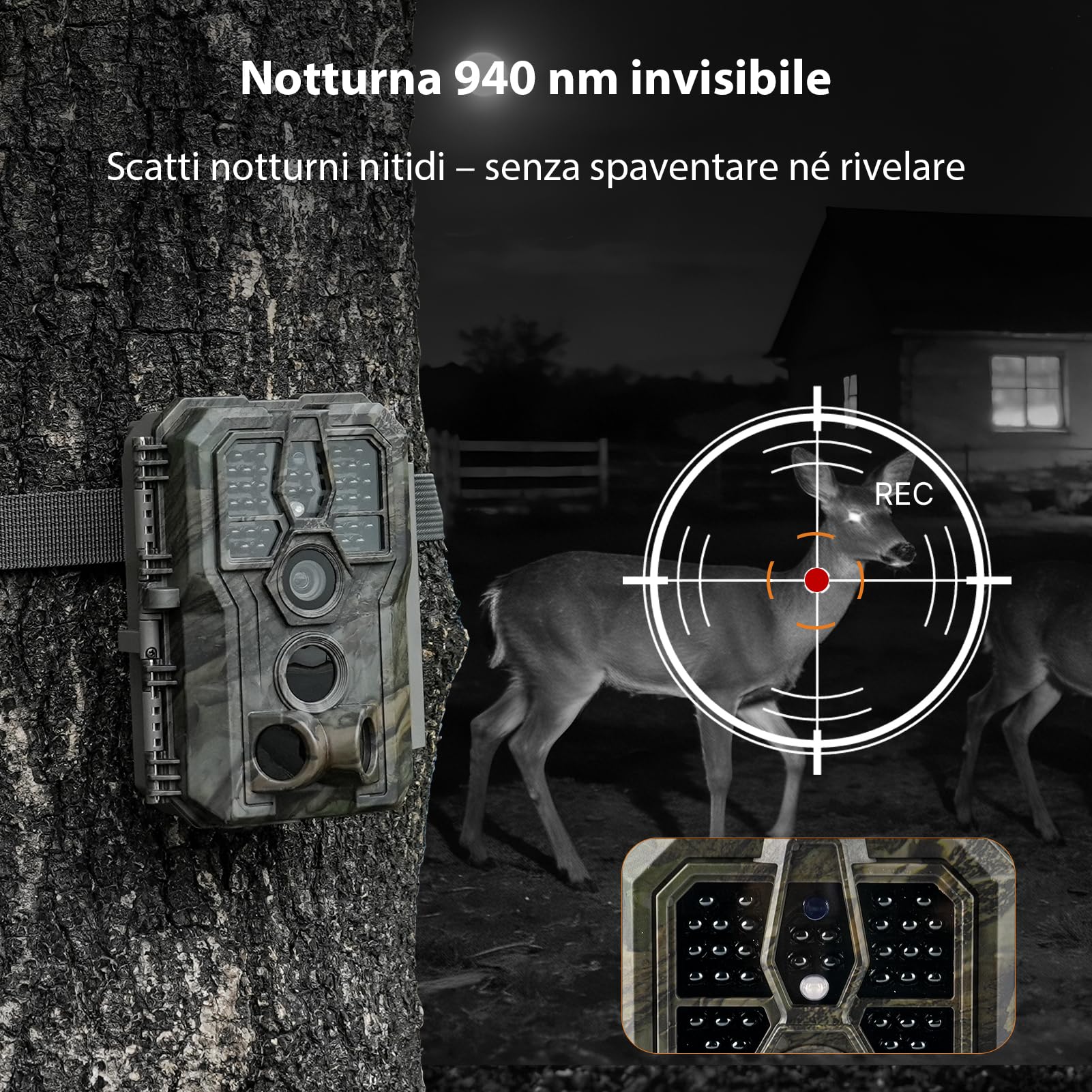 GardePro E5 2.0 Fototrappola 4K con Scheda SD 64GB, 64MP Foto Trappola per Animali con Attivazione 0,1s, Visione Notturna senza Bagliore 30m, Fototrappola Notturna a Rilevamento di Movimento