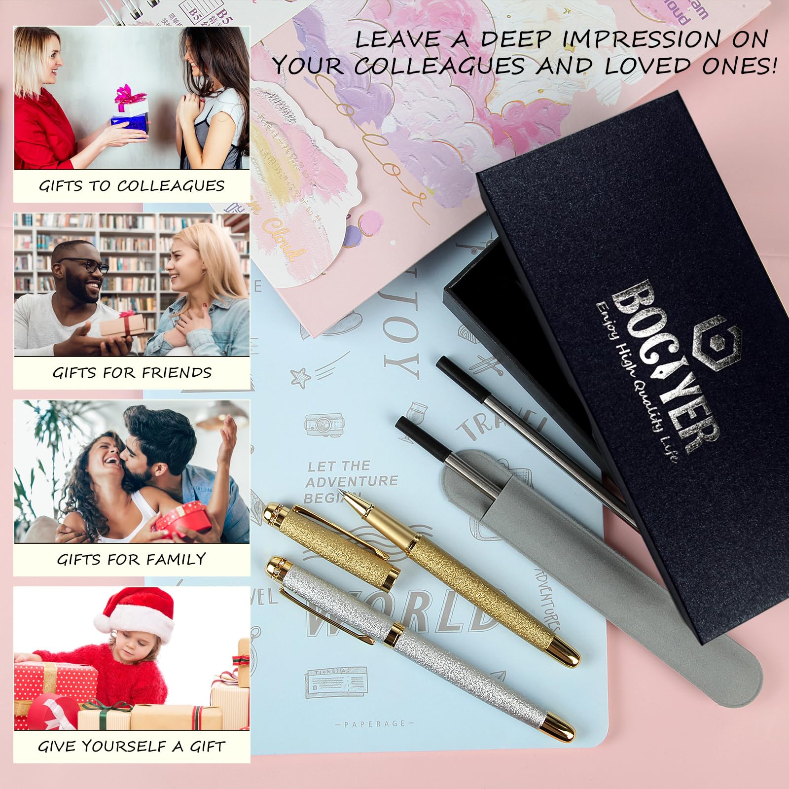 Tintenroller mit flüssiger Tinte, Beste Kugelschreiber-Geschenk-Set für Männer und Frauen,Schwarze Tinte Fancy Pen nachfüllbar für,hübsche,coole Stifte,Nette niedliche Stifte(Lila)