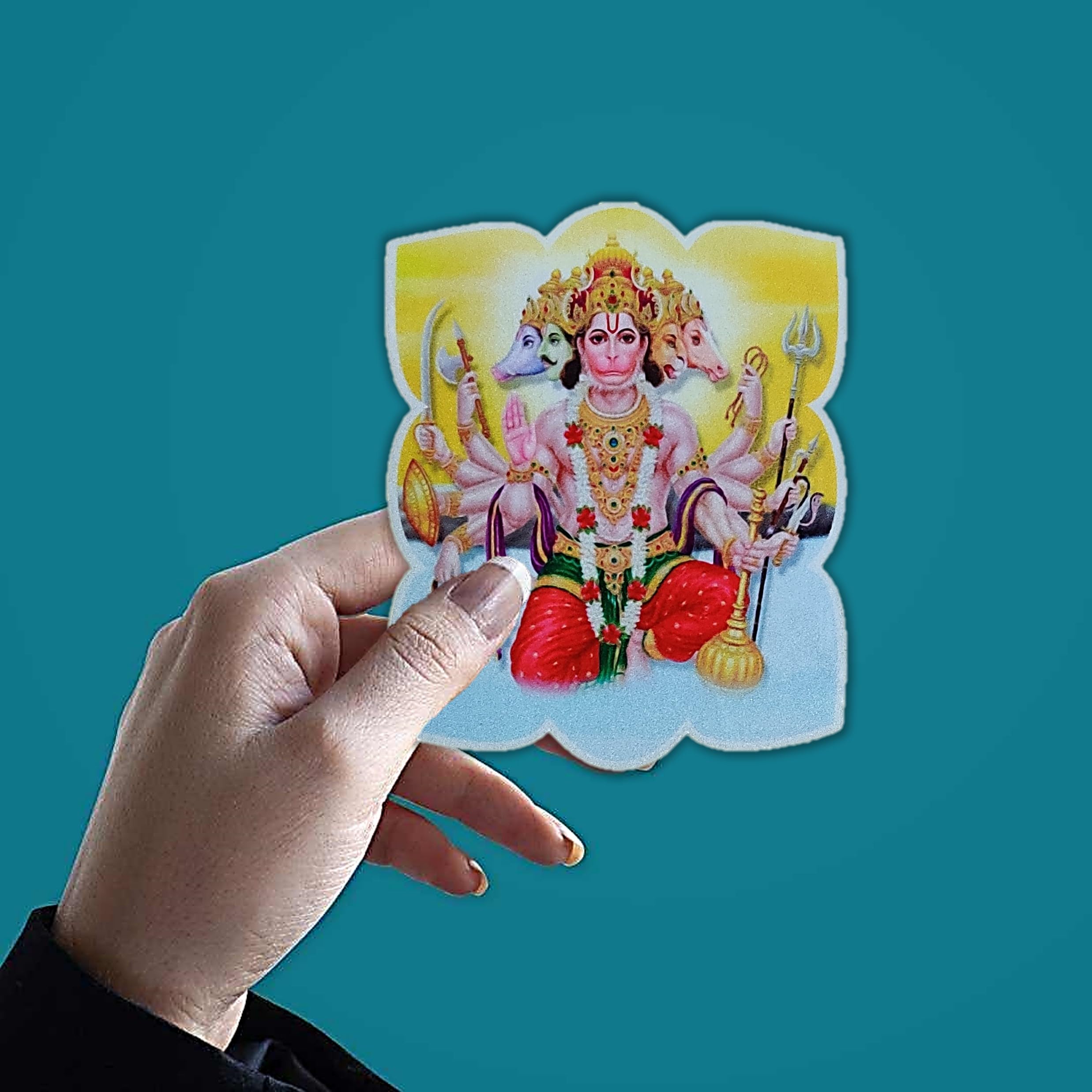 UNIq PANCHMUKHI Hanuman JI Glossy Finish Decal Sticker for Temple Home Office Car Bike Laptop Bottle Door Windows Bumpers Walls etc 3