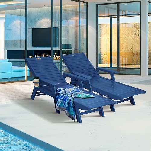 Miniatura 2 de nalone Chaise Lounge para exteriores con respaldo ajustable de 5 posiciones, silla de descanso de polietileno de alta densidad para soportar