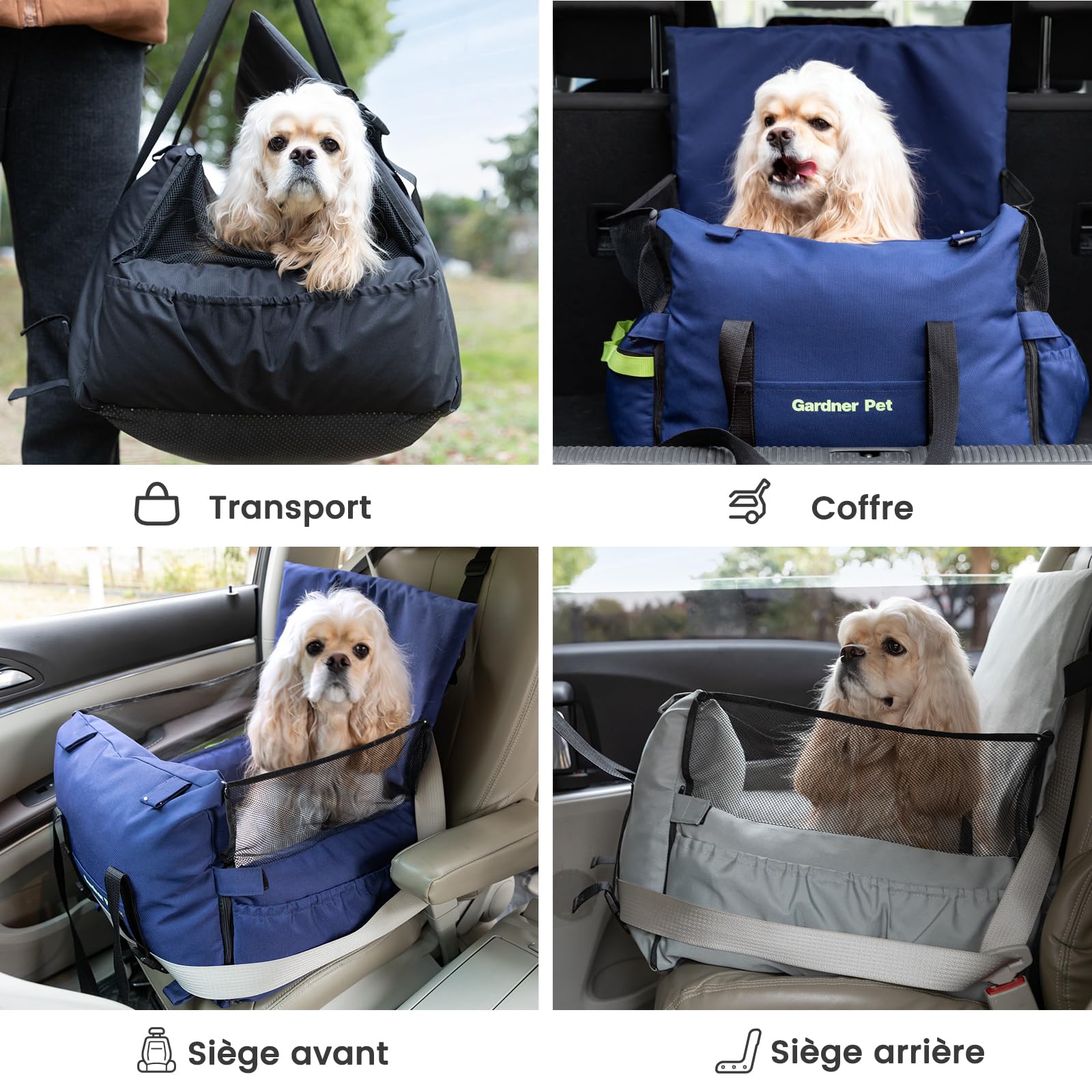Gardner Pet Siège Auto pour Chien Chat Petite Taille de 14kg, Panier Voiture pour Chien Portable Détachable et Lavable, Siege Auto Chien Voiture Sûr et Confortable avec Poches de Rangement -Gris
