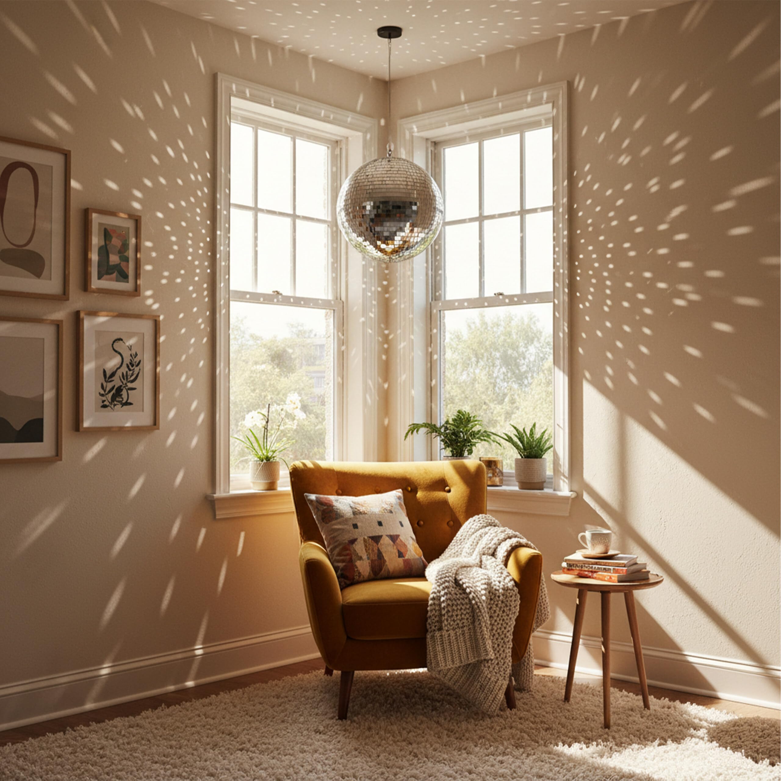 Relaxdays Palla a Specchio Disco Ball Ø 25 cm Decorativa da Appendere per Feste Champagner