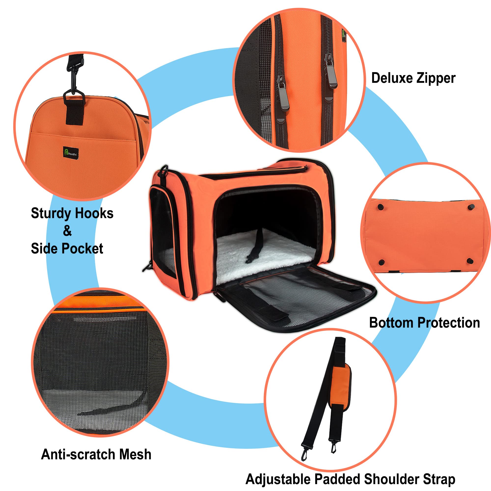 NextFri Soft Sided Carrier for Small Medium Cats Dogs,TSA Airline Approved Collapsible Travel Pet Carrier (Medium, Orange) - image 3