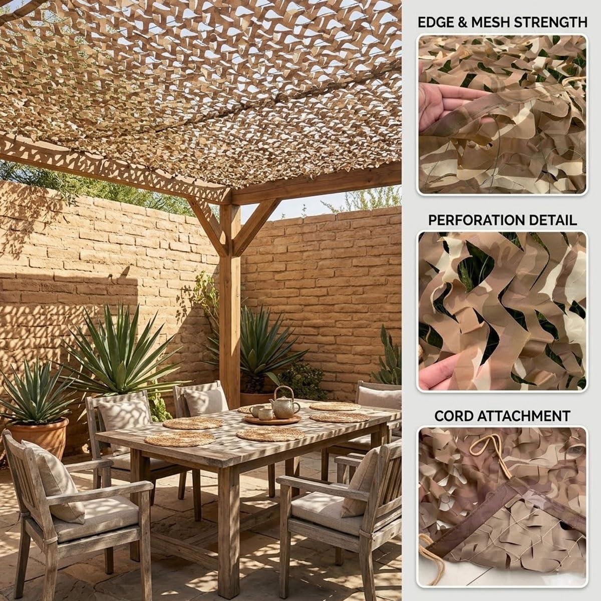 Generisch Wüste Tarnnetz 4x6m 2x3m 3x4m 3x3m 6x7m 10x10m Braun Camouflage Netz Sonnenschutz für Garten Camping Zeltschirm Dekoration
