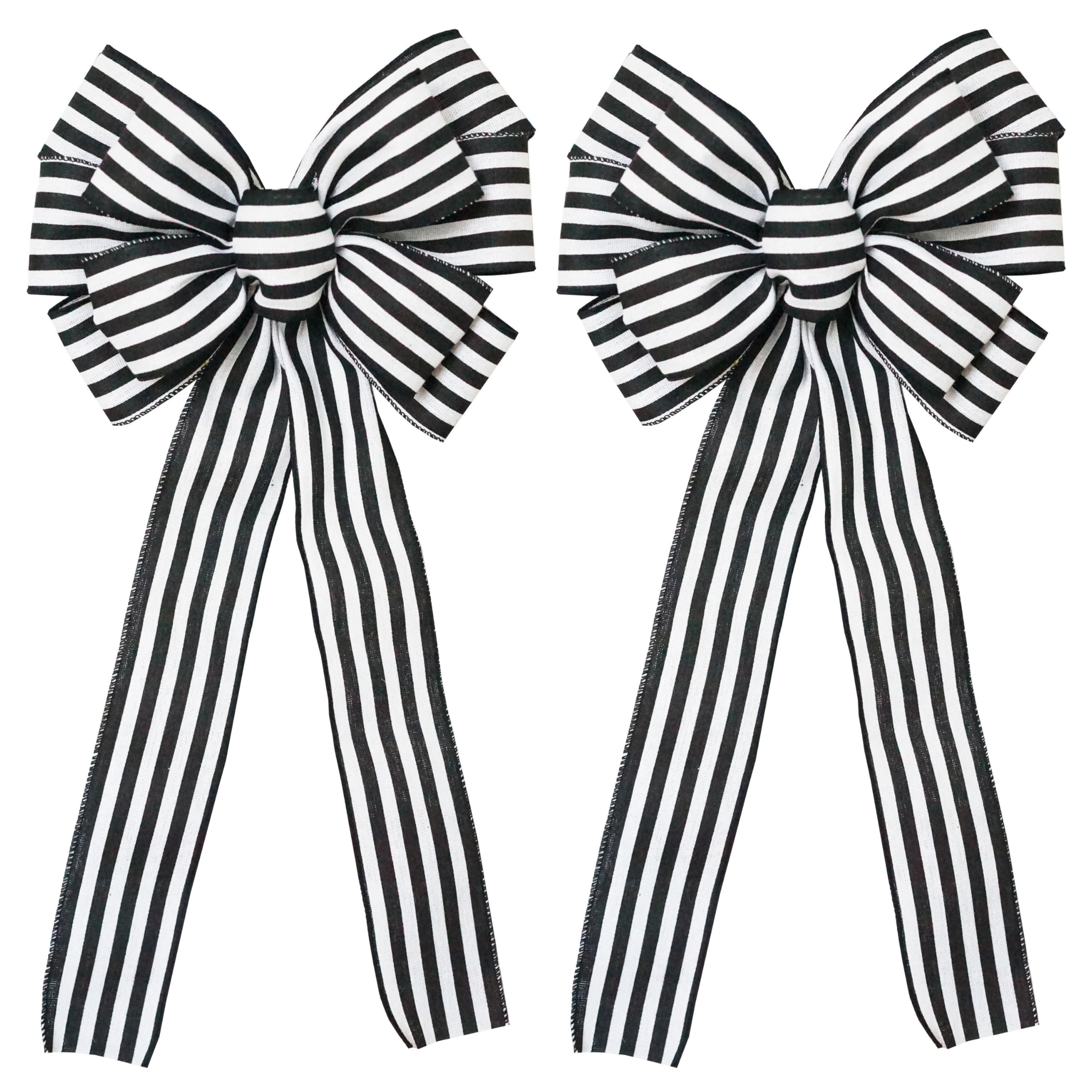 SKOVVART Black and White Striped Bows for Wreath, Christmas Wreath Bow for Home Decor, 12 x 20 Inches, 2Pcs (01#)