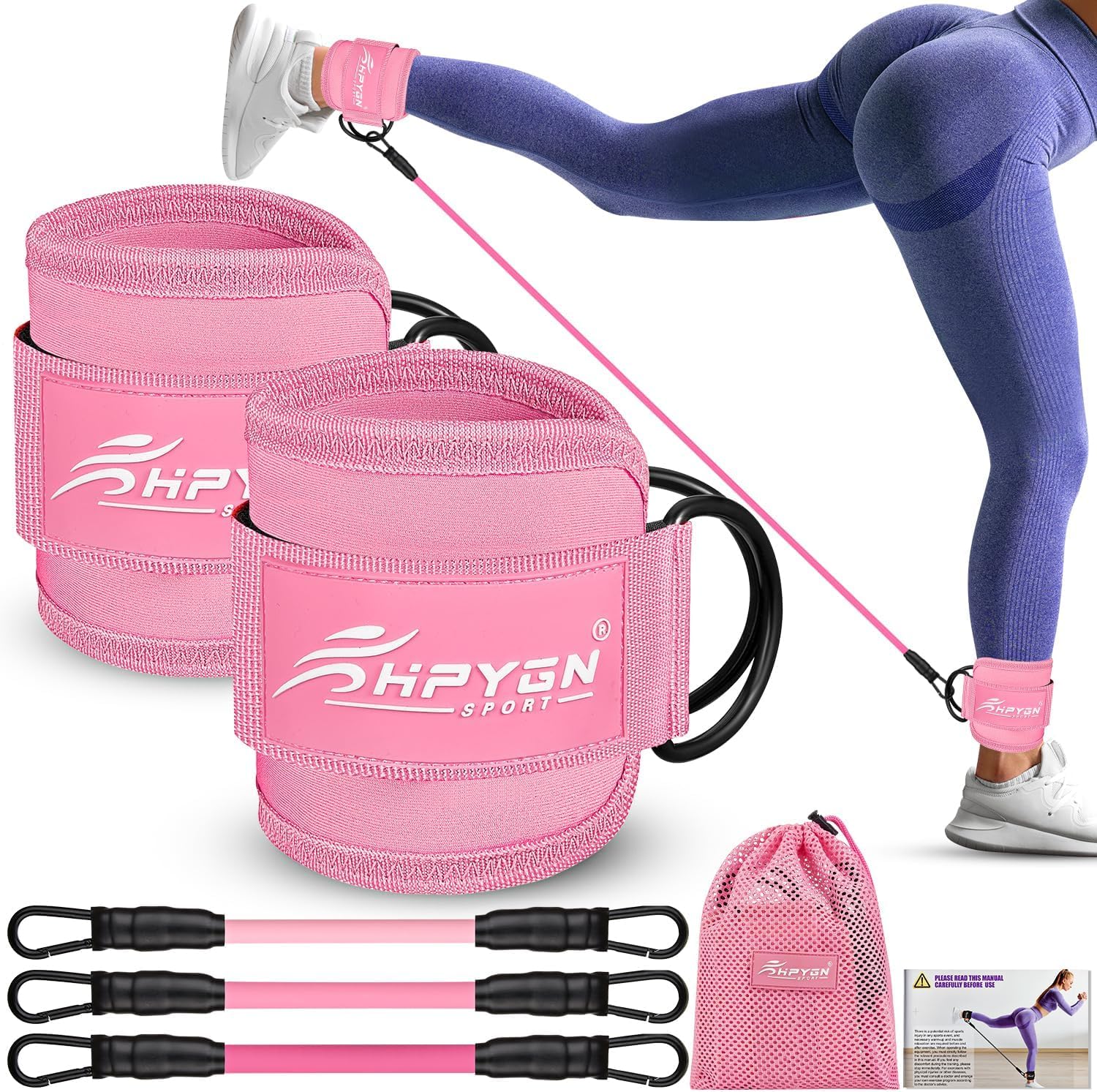 HPYGN Ankle Resistance Bands with Cuffs, Ankle Bands for Working Out, Resistance Bands for Leg Butt Training Gym Equipment for Kickbacks Hip Gluteus Training Exercises, Ankle Strap with Exercise Bands