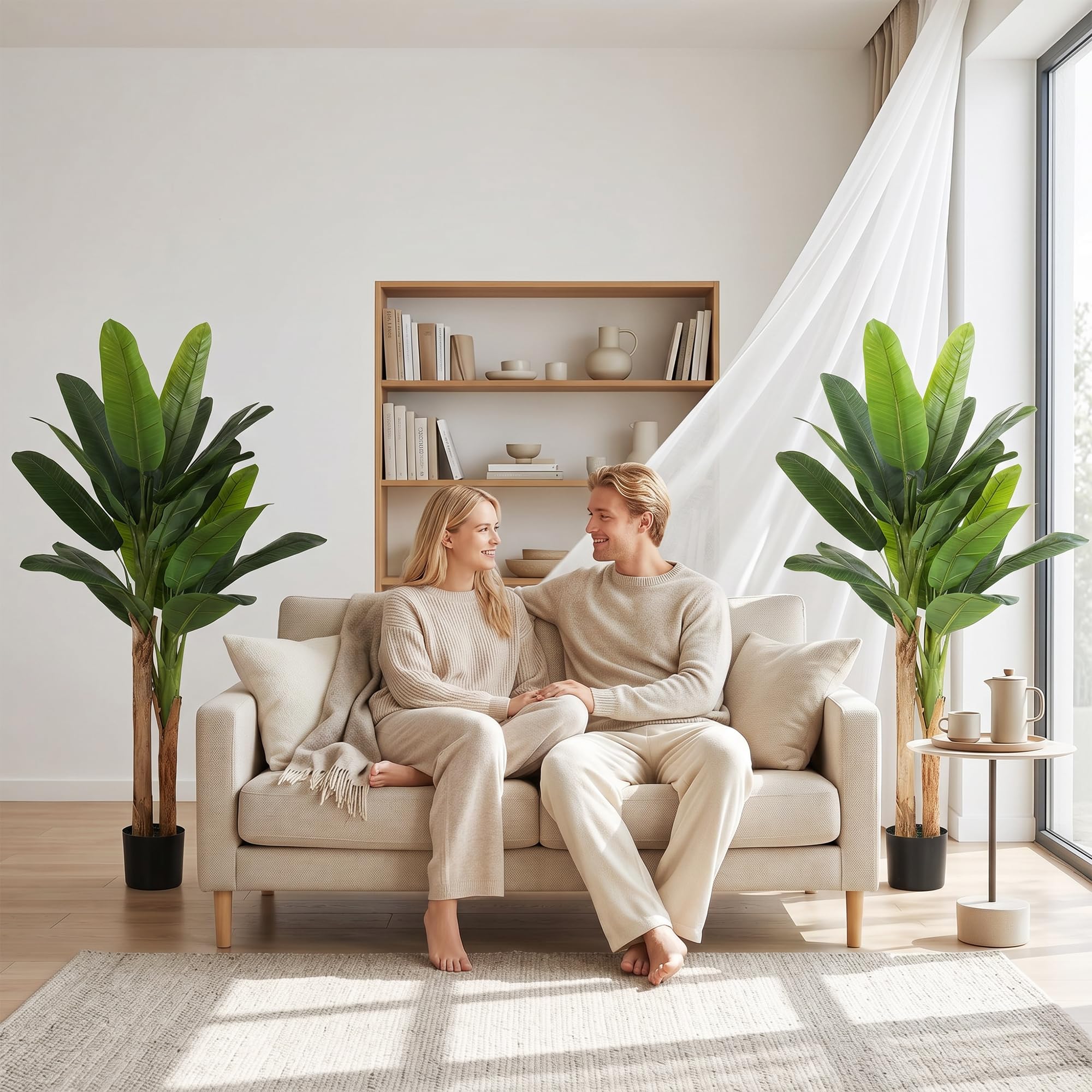 HOMCOM Lot de 2 Plantes Artificielles Intérieures 150 cm Bananier en Pot