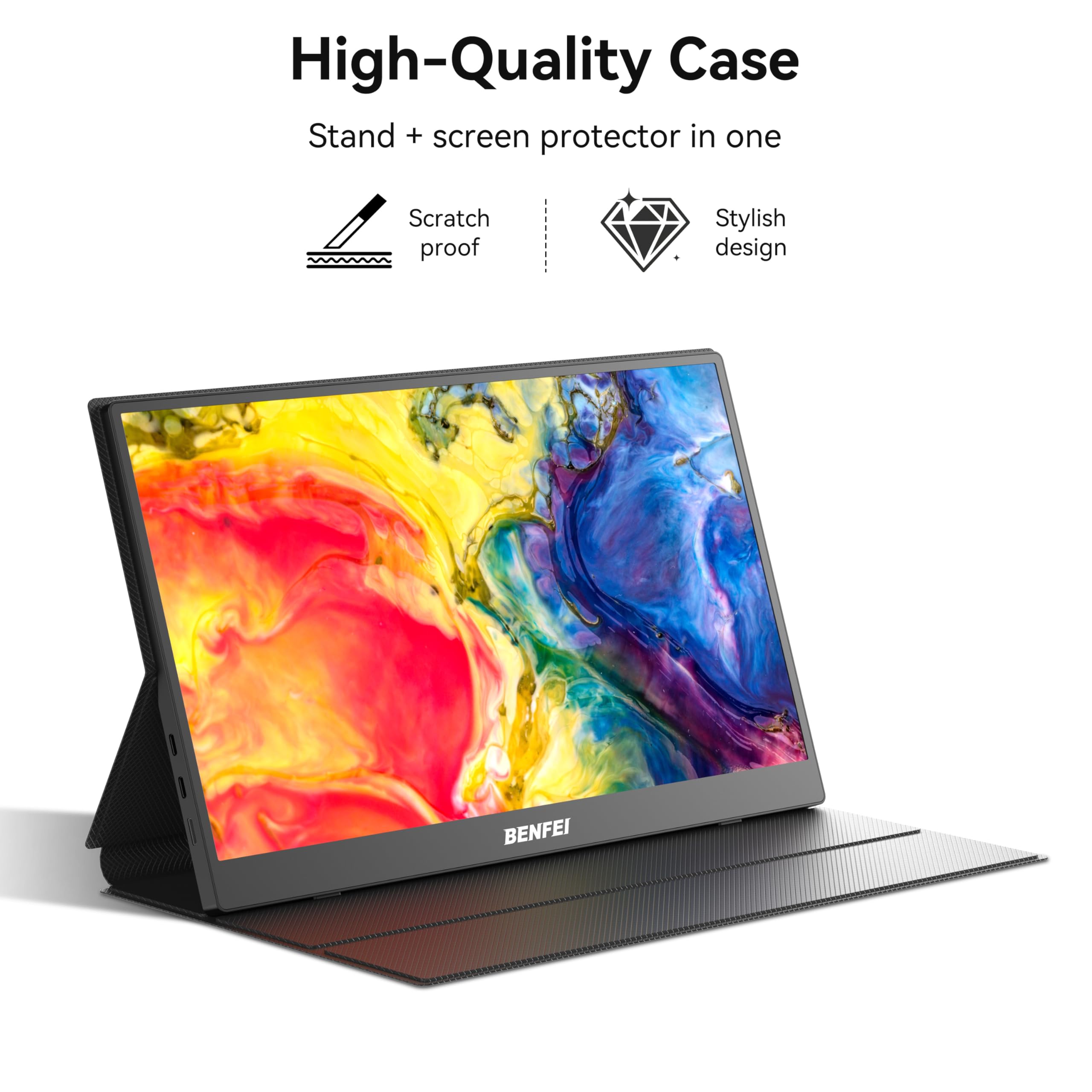 BENFEI Écran Portable 15,6'' Moniteur Gaming FHD 1080P IPS HDR, Ultra-Fin avec Pochette et Haut-parleurs, Plug&Play Via Display HDMI/USB-C pour PC/MacBook/Ordinateur Portable/PS5 4/Xbox/Switch/TV