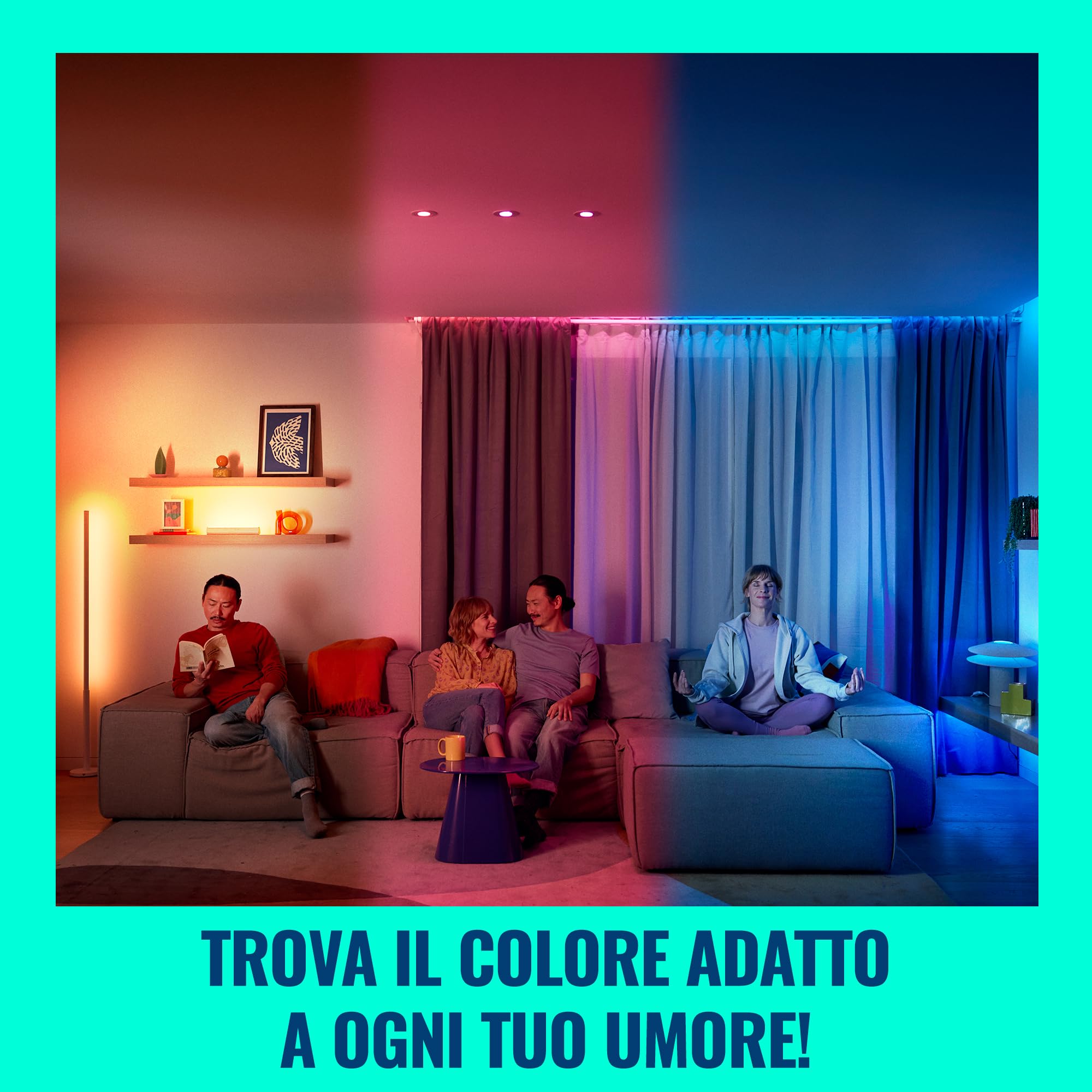WiZ Lampadina Smart LED A60, a colori e bianco Regolabile, attacco E27, equivalente 60 W, 806 lumen, intensità regolabile, compatibile con Alexa, Google Assistant e Apple Home, conf. da 4