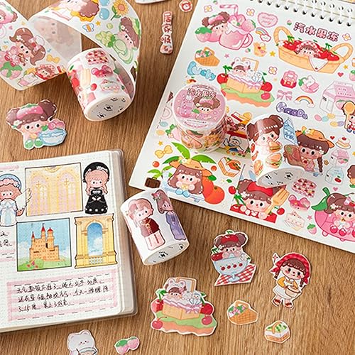Meideli 1 rollo de bonitas cintas Washi para manuales cintas Washi estéticas para diario de papelería cintas de manualidades para niños y niñas B