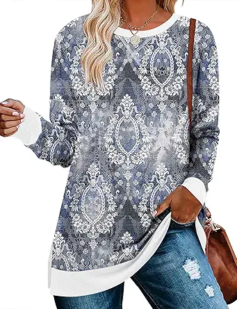 BETTE BOUTIK Women's Drop Long Sleeve Sweatshirts Casual Crewneck Tunic Tops Sweartshirts With Side Slits S-3XL