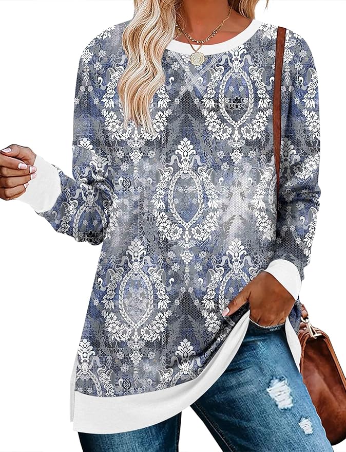 BETTE BOUTIK Women's Drop Long Sleeve Sweatshirts Casual Crewneck Tunic Tops Sweartshirts With Side Slits S-3XL
