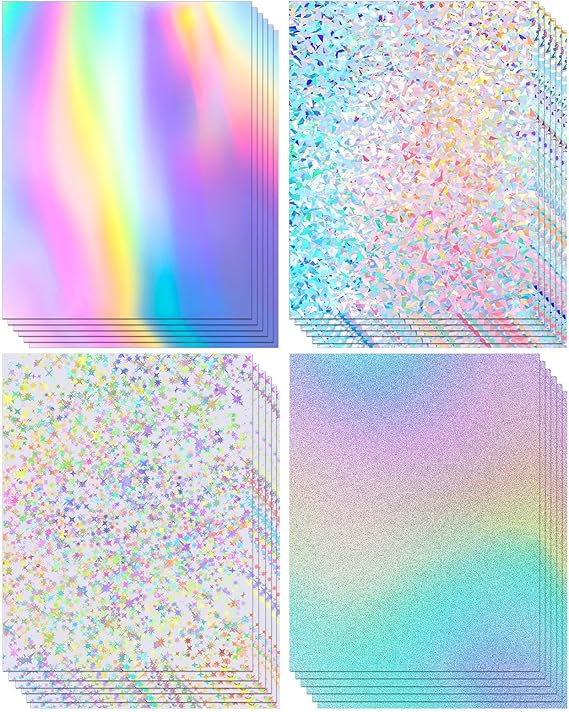 24 Sheets Holographic Cardstock 8.5 x 11, 250gsm/92lb Metallic Cardstock Glitter Shiny Iridescent Mirror Paper Thick Card Stock Paper for Crafts, Card Making, Party Decoration, Scrapbook Supplies