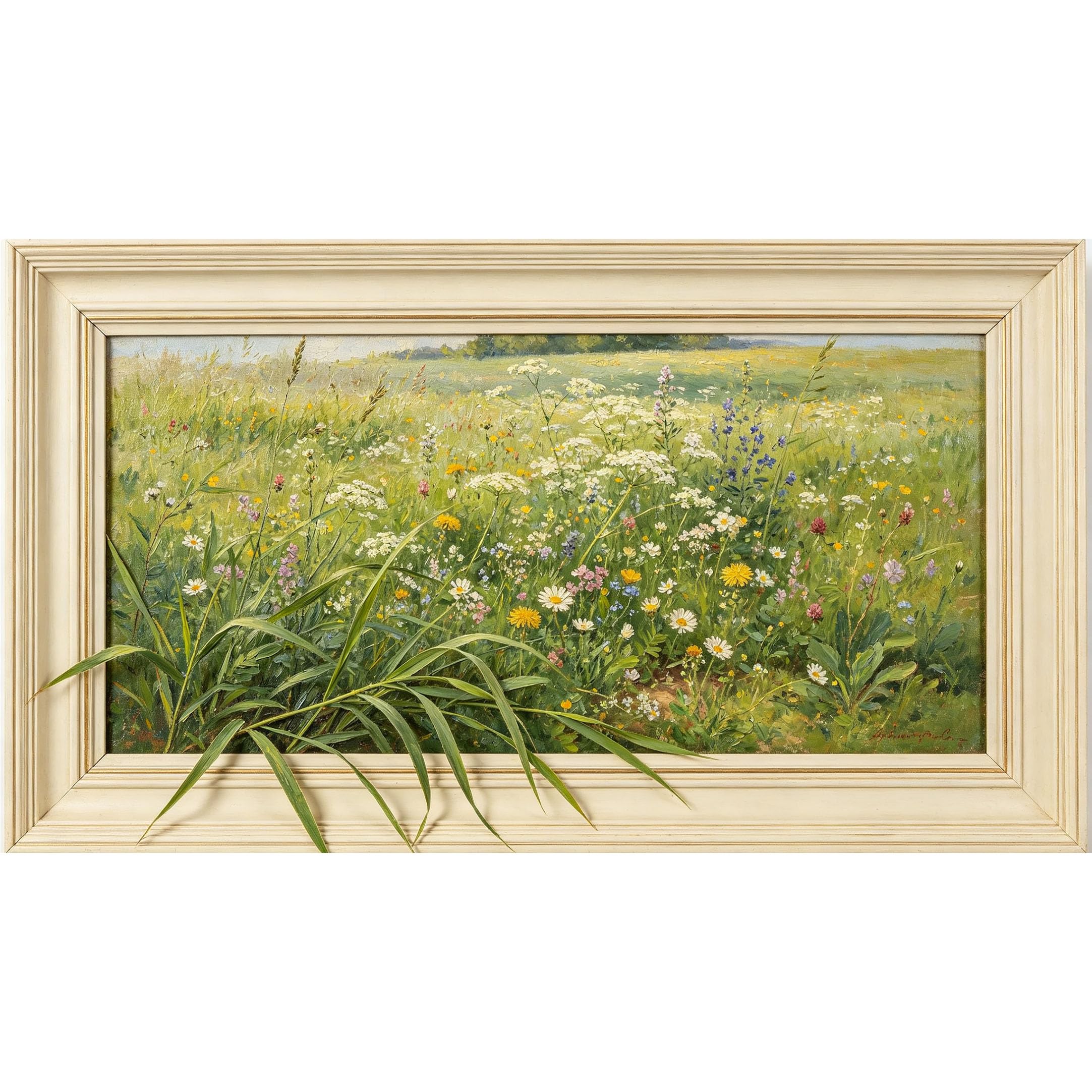QZLITHOTIC 50×100cm 3D Framed Wall Art， Botanical Wildflower Meadow Landscape Self?Adhesive Mural， Water?Activated Peel & Stick Fabric Decor Wall Decal for Bedroom Living Room