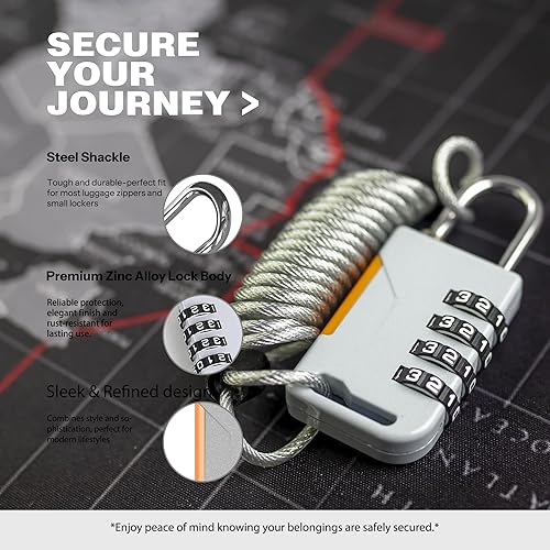 Miniatura 4 de Candado de combinación de 4 dígitos con cable retráctil (36 pulgadas), cerradura de esquí, bloqueo de cable combinado para tabla de snowboard,