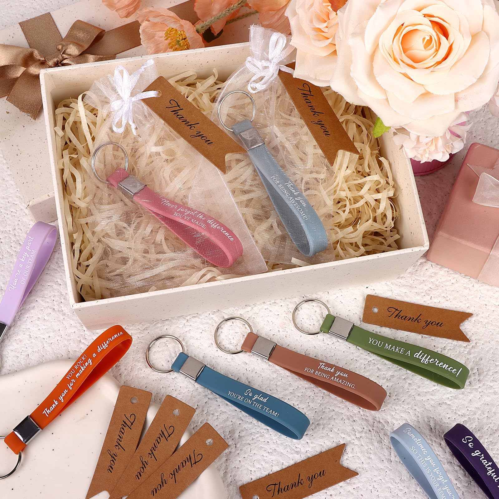 30 Set Inspirational Keychains Gifts Motivational Silicone Keyrings with Thank You Card Organza Bag Thank You Gift for Staff Teacher Coworker Employee Appreciation Gifts Office School Graduation Gift - Image 4