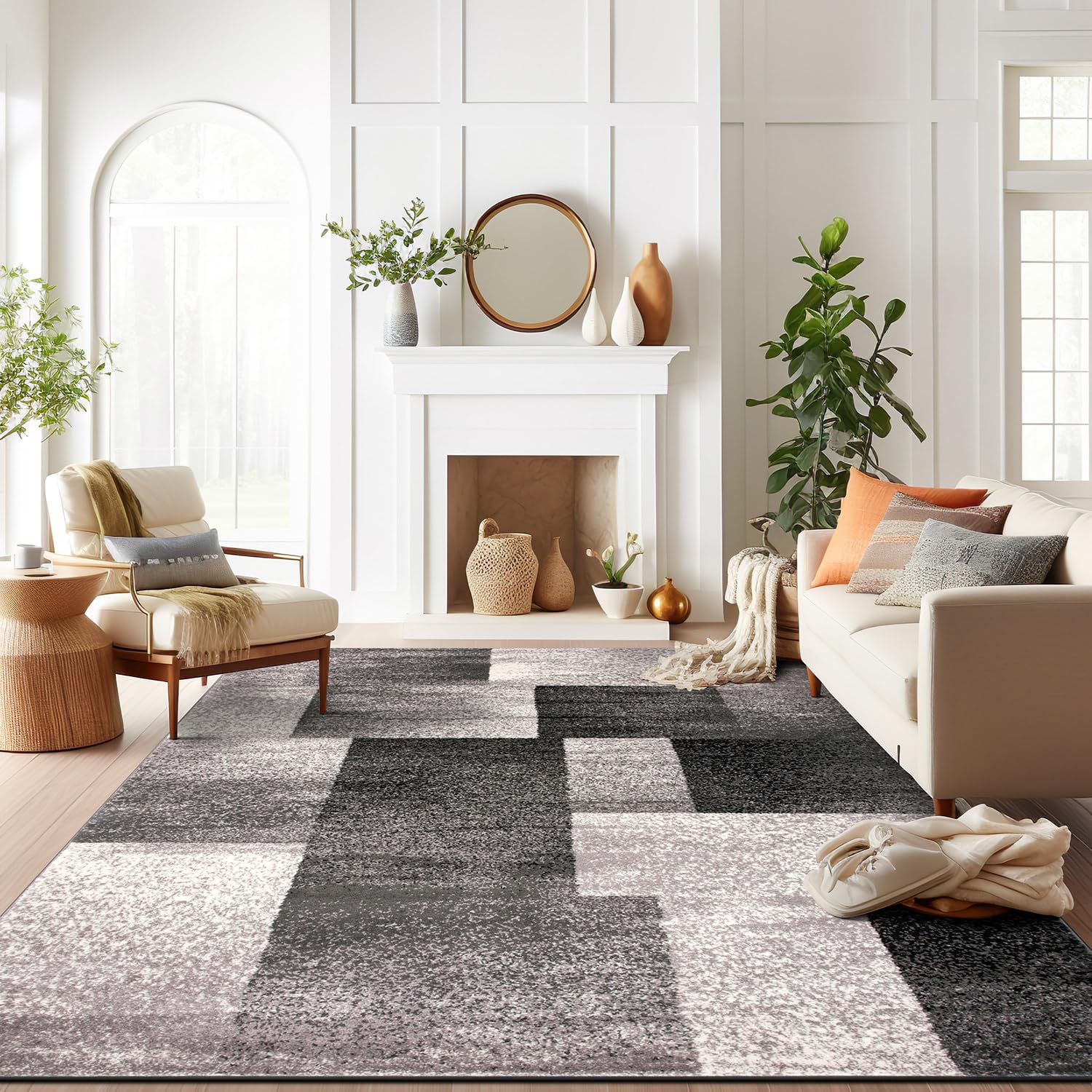 Rugshop Distressed Boxes Modern Area Rug, Grey 8 x 10
