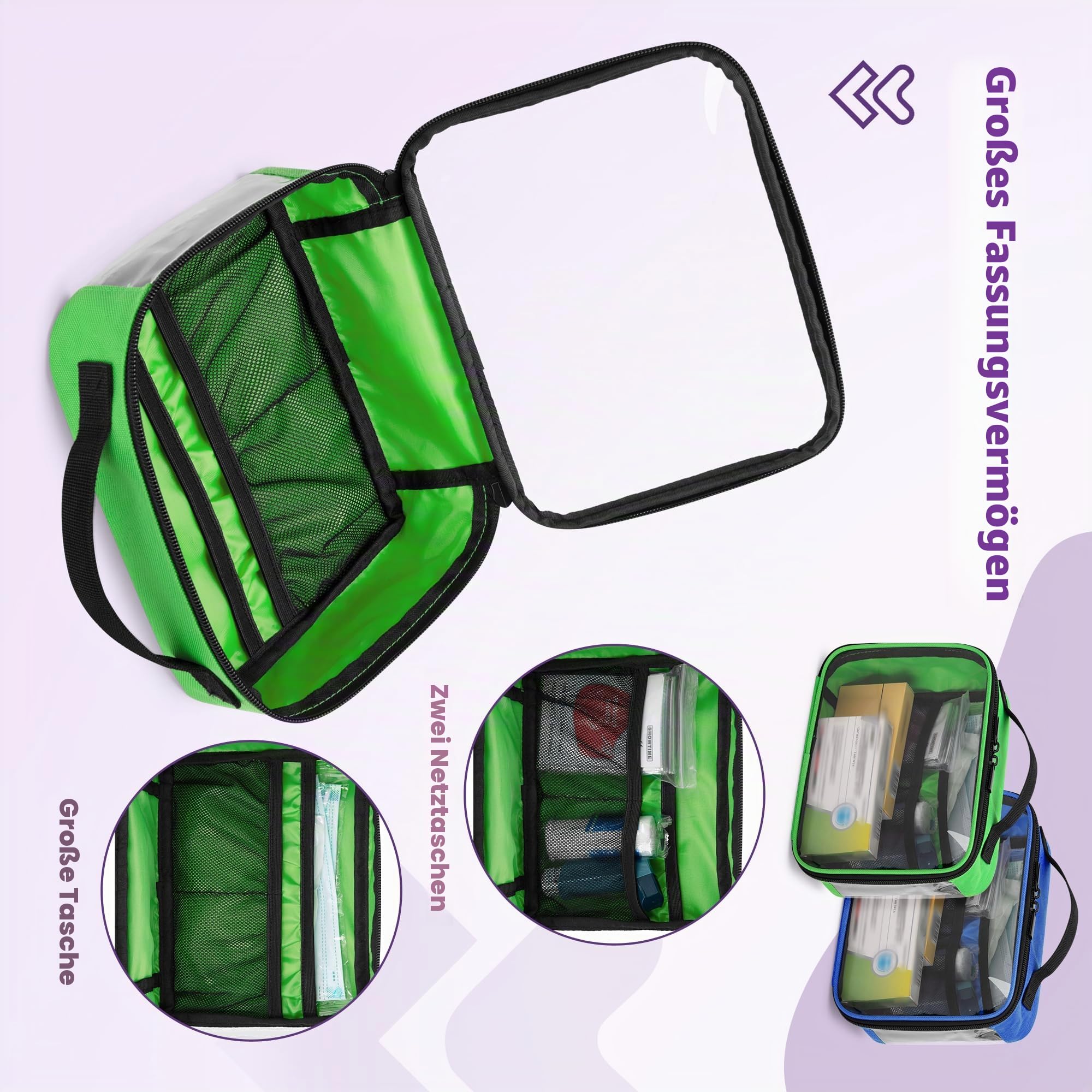 Trunab 4 Pcs Medikamententasche zu Organisation der Notfallausrüstung | Vierfarbige Medizinische Tasche, Reiseapotheke für den Hausgebrauch, Outdoor- und Autozubehör (Nur Tasche)