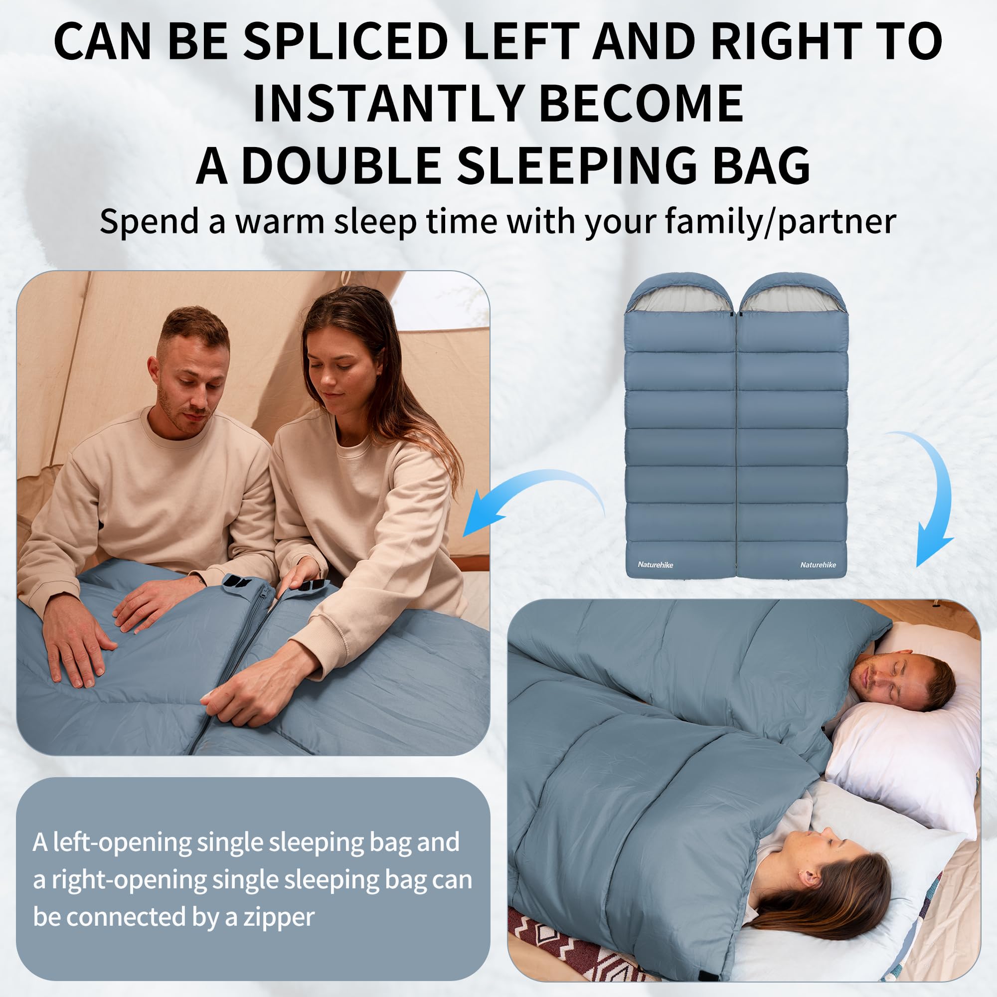 Naturehike Slaapzak met Zee Drijvend Materiaal, Lichtgewicht Warme Slaapzakken voor Volwassenen en Kinderen Deelbare Dubbele Slaapzak voor Kamperen, Wandelen, Bckpacking Indoor Buiten