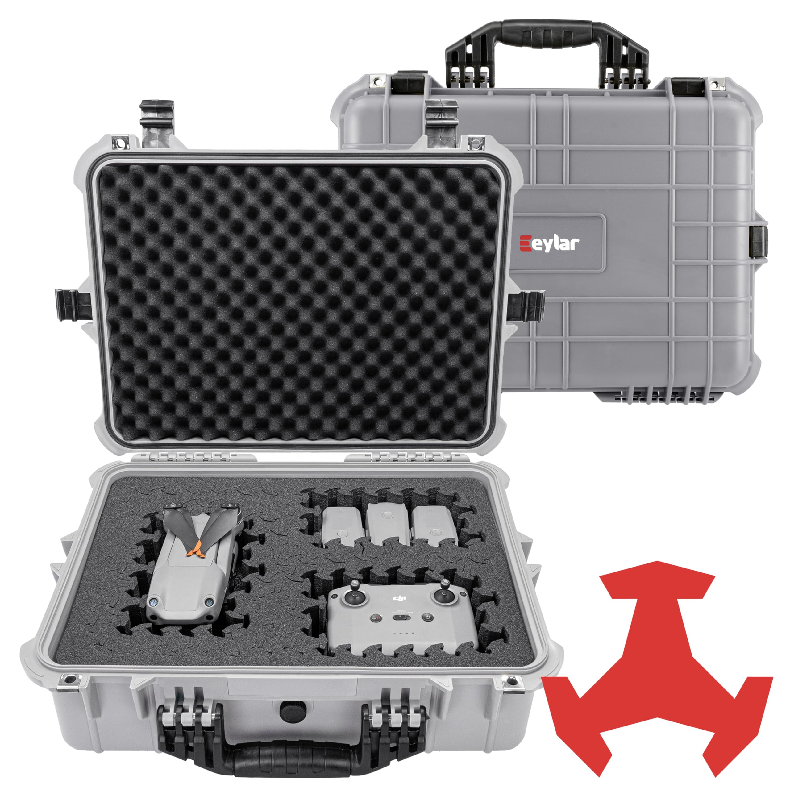 Eylar 20" Large Hard Case Equipped With Ragar Reconfigurable & Reusable XP Crosslinked Foam Insert, Waterproof, Shockproof For Equipment, Drones And Cameras (2 Ragar Layers) (Gray)