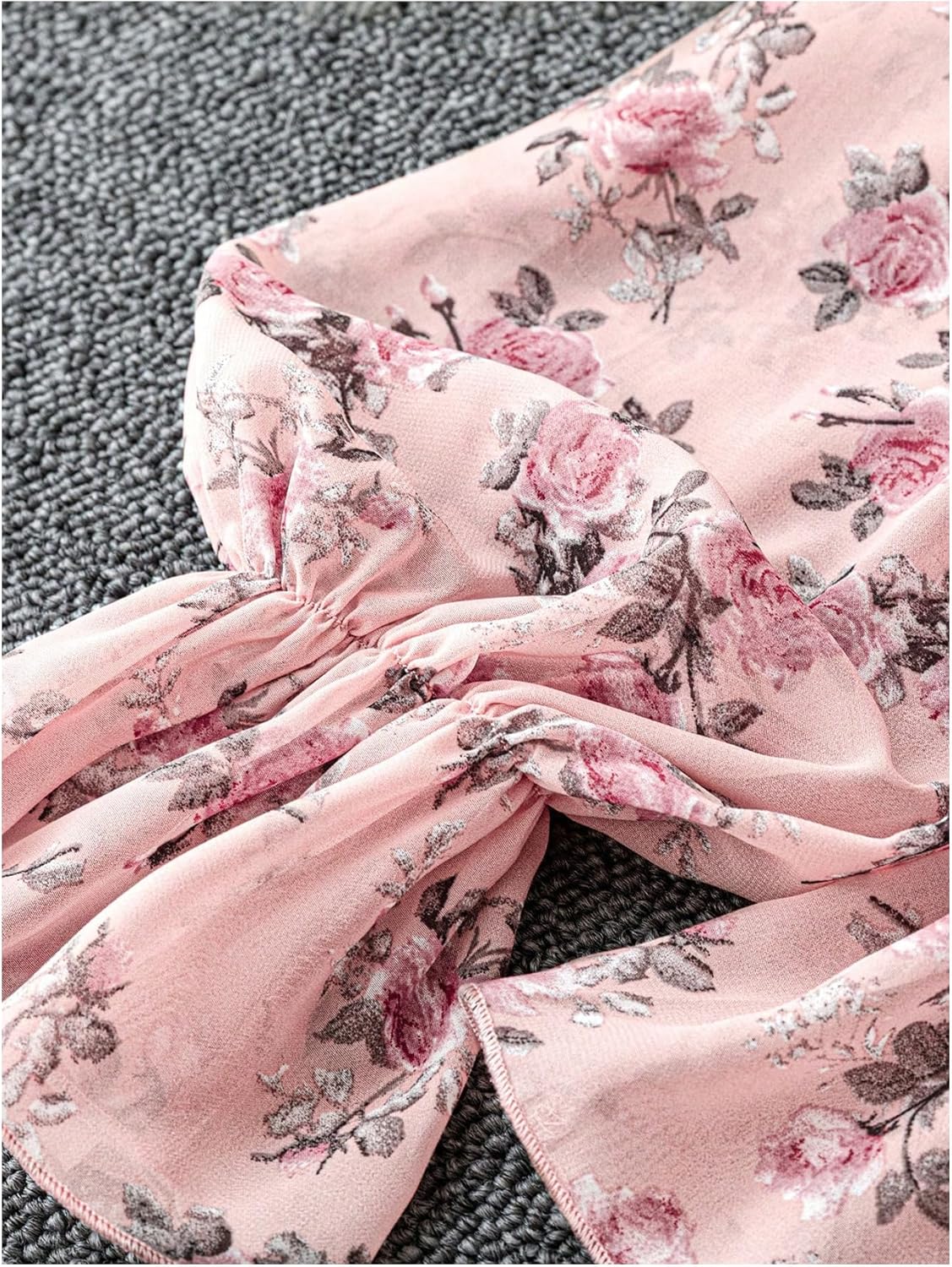 WDIRARA Women's Floral V Neck Layered Ruffle Blouse Boho Flounce Long Sleeve Smocked Peplum Top - Image 4