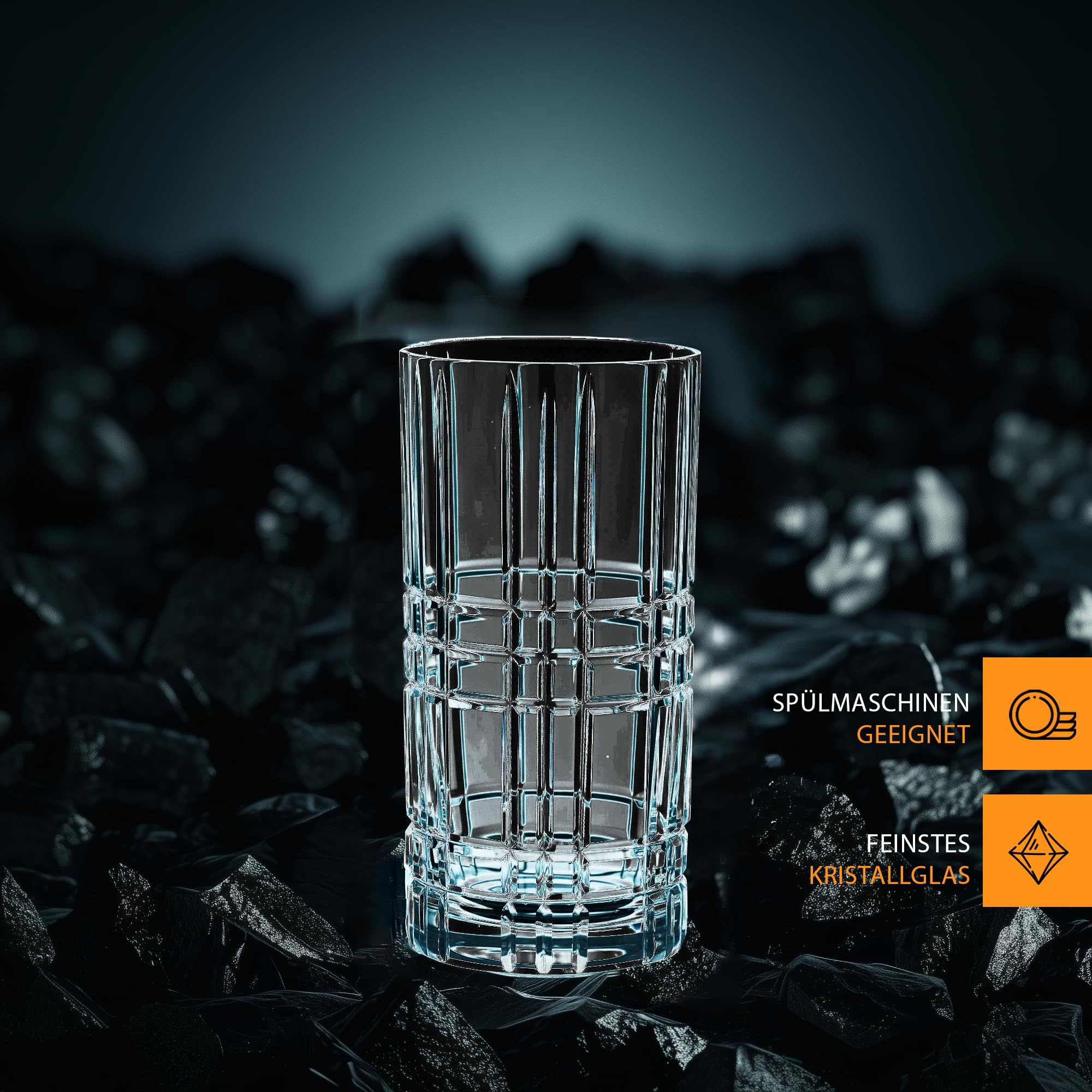 Nachtmann Bicchieri da long drink da 445 ml, 4 pezzi, con 4 cannucce di vetro e 1 spazzola per la pulizia, Tastes Good, 103144, bicchieri da cocktail in vetro di cristallo, bicchieri lavabili in