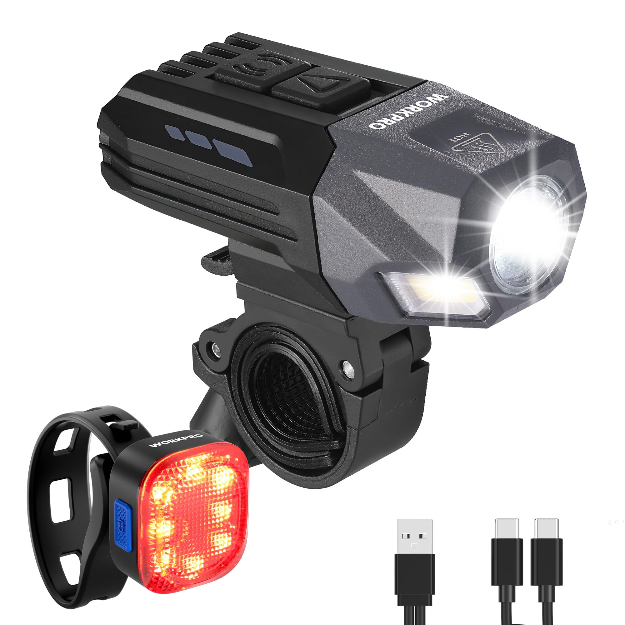WORKPRO 自転車ライトセット ヘッド&テールライトセット ledライト 超…