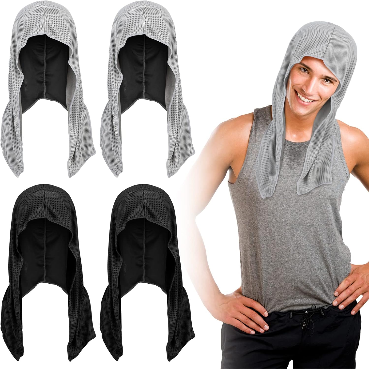 Bencailor 4 Pack Cooling Hoodie Towels Cooling Towels for Neck and Face Head Wrap UPF 50 UV Protection for Sport Workout