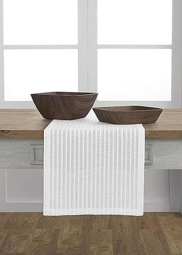 Miniatura 3 de Solino Home Camino de mesa de lino de 14 x 60 pulgadas - Camino de mesa blanco Liana de lino y algodón - Camino de mesa de tela lavable Zoe - Hecho