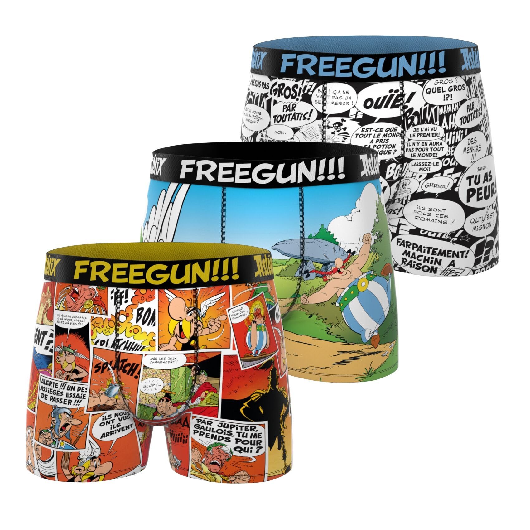 FREEGUN Boxer Enfant Astérix, Caleçon Garçon, Confortable & Ultra-Doux (Lot de 3)