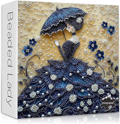 Miniatura 1 de Rompecabezas vintage de 1000 piezas para adultos, rompecabezas de musa floral para mujer, arte de belleza, azul, con cuentas de flores, joyas de