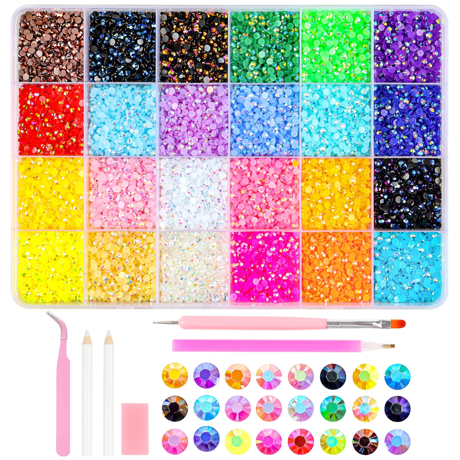 24 Colors Resin Jelly Rhinestones for Bedazzling Kit, 19200Pcs Multicolor 3mm Bedazzle Kits, Bedazzled Kits for Nail Art Crafting Book Makeup Clothing Shoes Diamond Art
