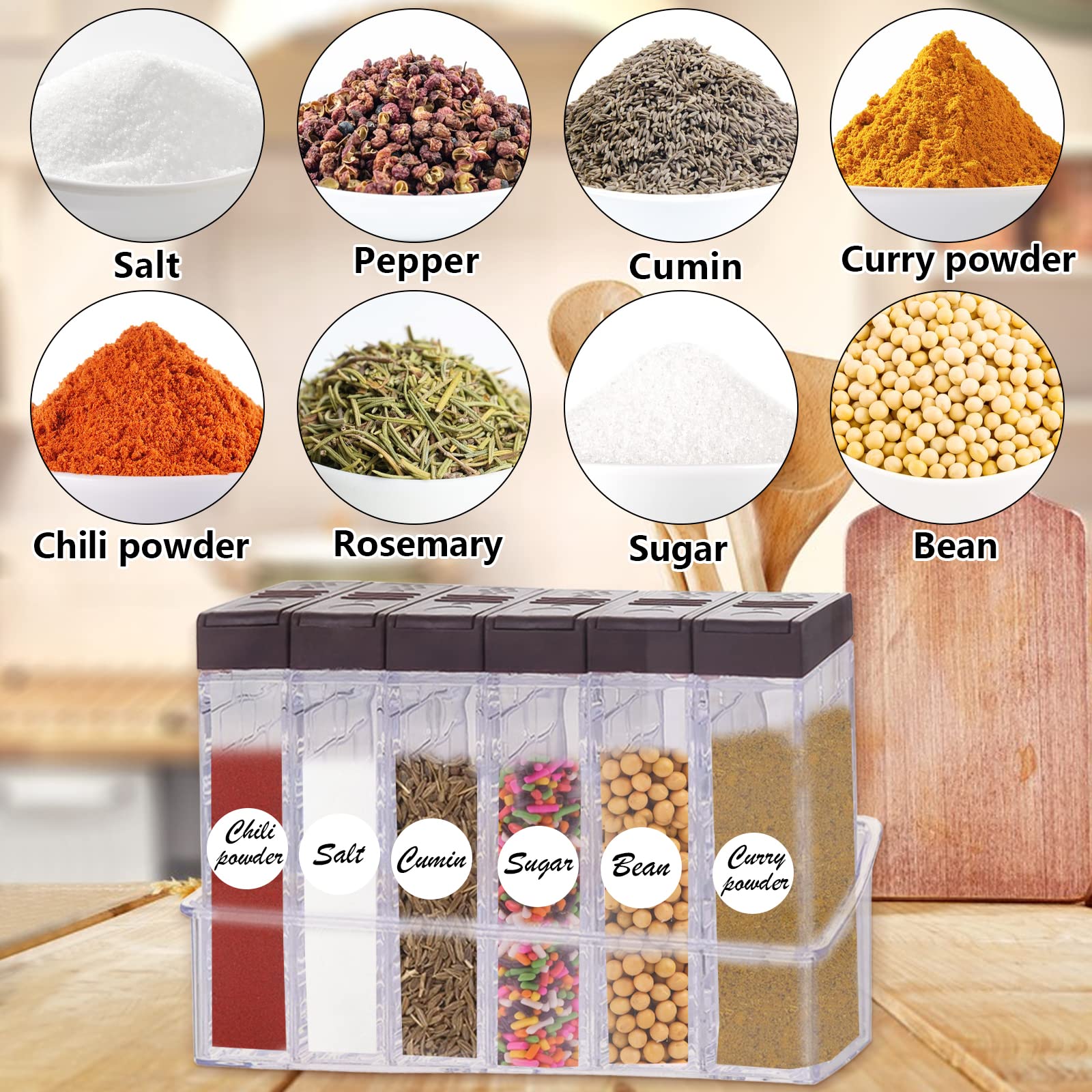 UQMIQURA Lot De 6 Pots à Épices, Boite A Epice Transparent, Boîte D'assaisonnement En Plastique