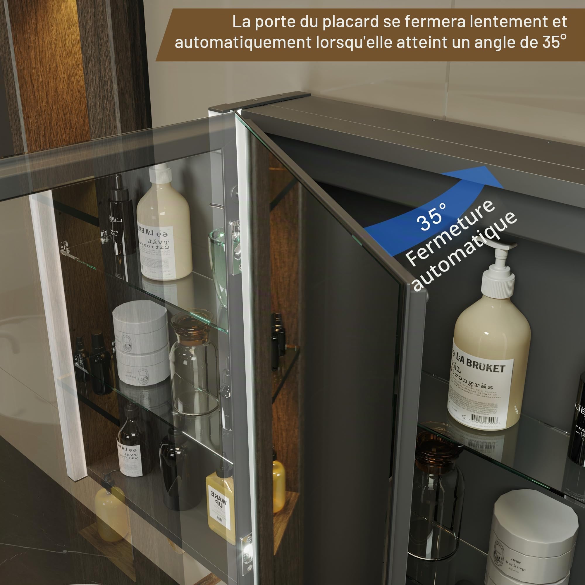KWW LED éclairage Salle de Bains Armoire à Pharmacie avec Miroir, Température de Couleur réGlable, Anti - Buée Gradateur, Prise et USB, Armoire à Pharmacie Miroir Mural (2 portes-80×70)