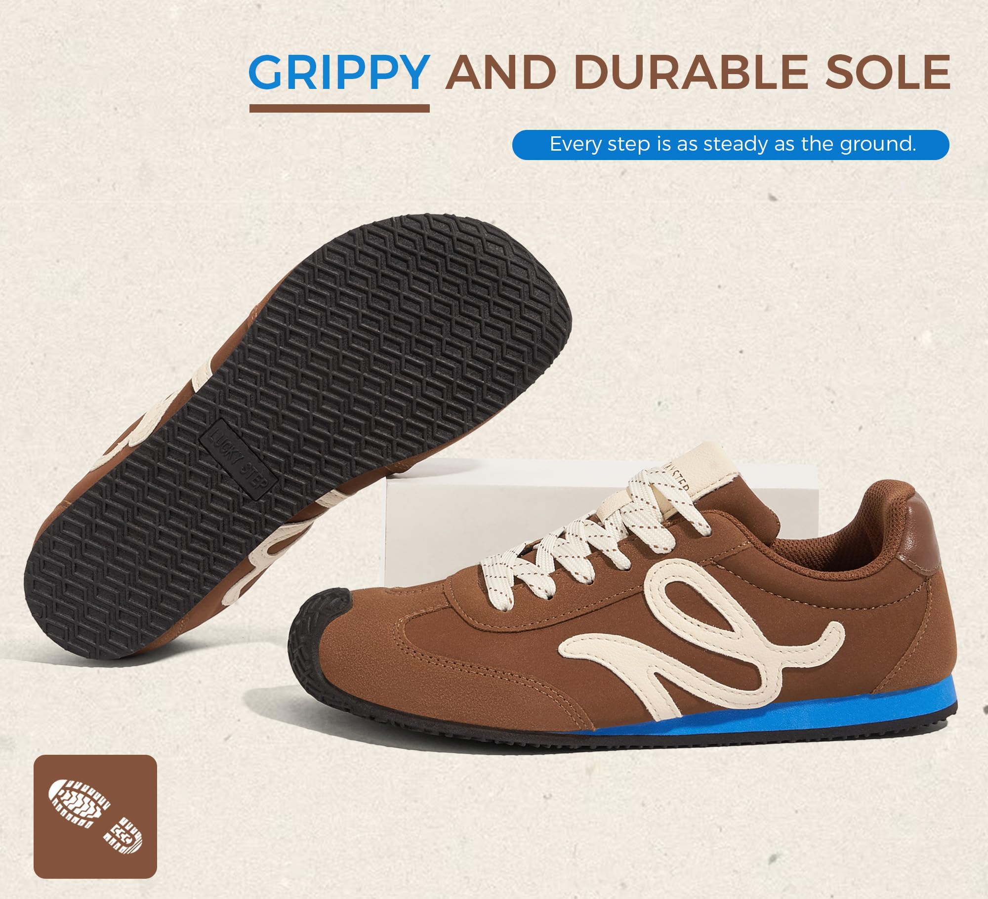 LUCKY STEP Damskie retro tenisówki modne trampki klasyczne na co dzień cienka podeszwa urocze wygodne buty z prawdziwej skóry lekkie modne buty do chodzenia
