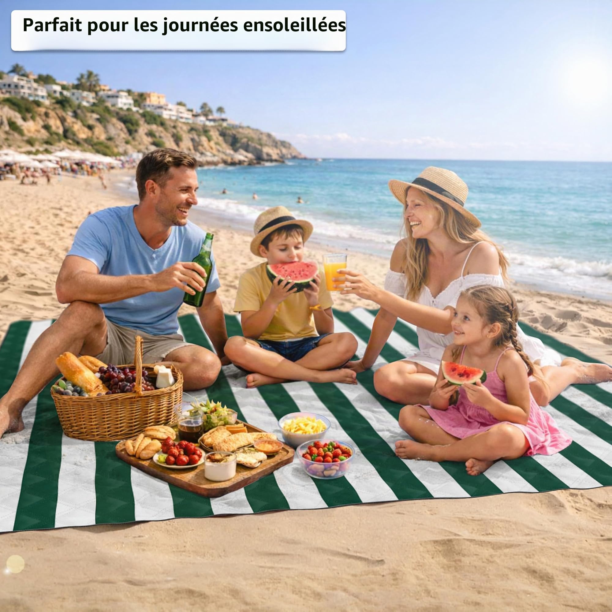 HOEL Couverture Pique Nique 200x200 cm - Serviette de Plage XXL - Grande Tapis Picnic Imperméable Pliable