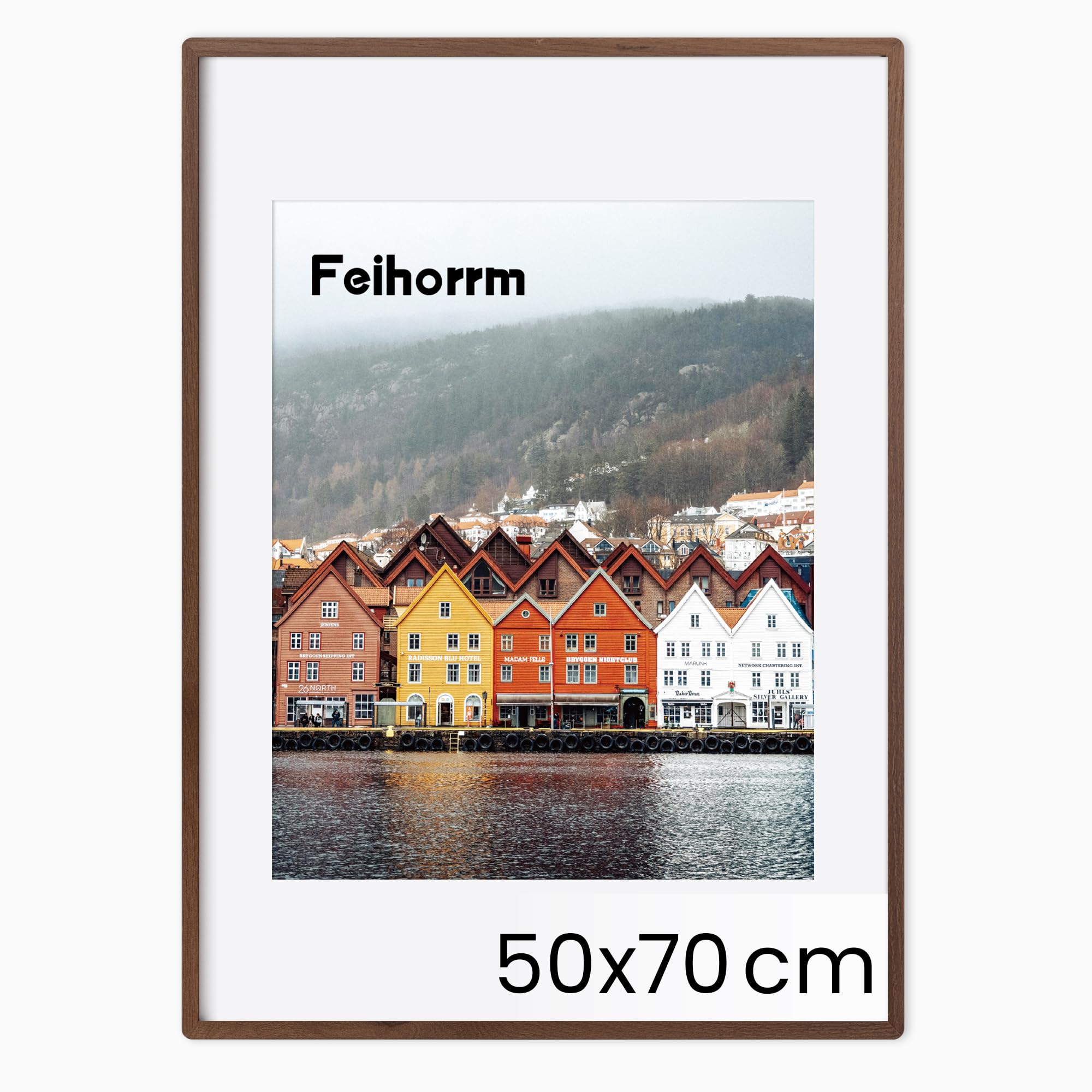 Feihorrm Solid Wood Picture Frame, Oak Picture Frame with Tempered Glass, for 50 x 70 cm Photos without Mount or 39 x 49 cm Photos with Mount (Dark Brown, 50 x 70 cm / 1x)