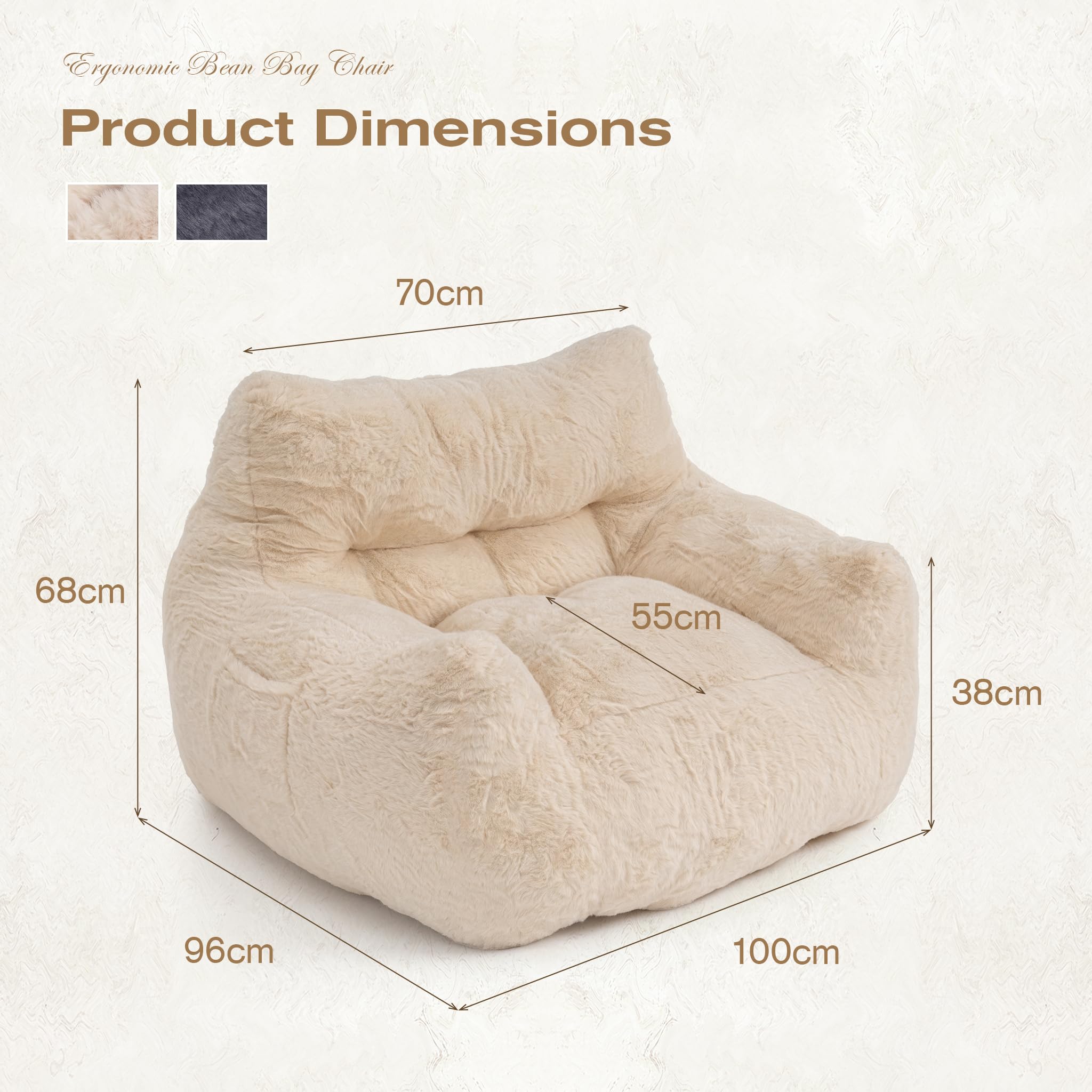 NALONE Sitzsack, Sitzsack Erwachsene mit Füllung, Bean Bag Chair mit Tragbarem Griff, Modernes Ergonomisches Bean Bag，weiß：Einzel