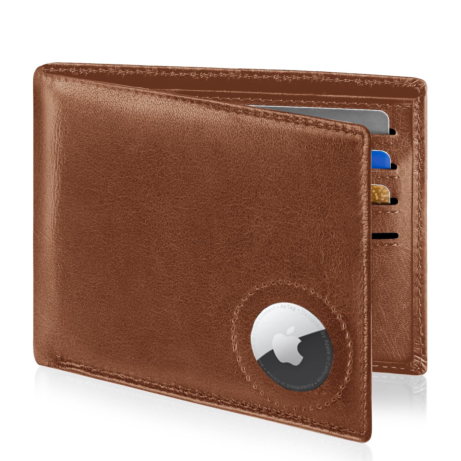 GIPUSSON Slim Leather Wallet for Men Airtag Hidden, Large Bifold Mens Wallet RFID Blocking with ID Windows, Credit Card Holder for Men Wallet