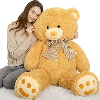 MorisMos 5ft Giant Brown Teddy Bear Stuffed Animal, Large Teddy Bear Plush Toy with Footprints and Bow, Gift for Girlfriend, Wife, Girls at Birthday Valentines, Christmas, Baby Shower Decor