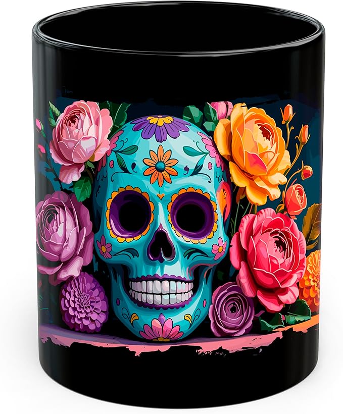 Day of the Dead Ceramic Coffee Mug 11oz Sugar Skull Mexican Holiday - Tea Coffee Mug with Comfortable Grip - Unique Fun Gift Cup for Office or Home - Vibrant Long-Lasting Print ID45211