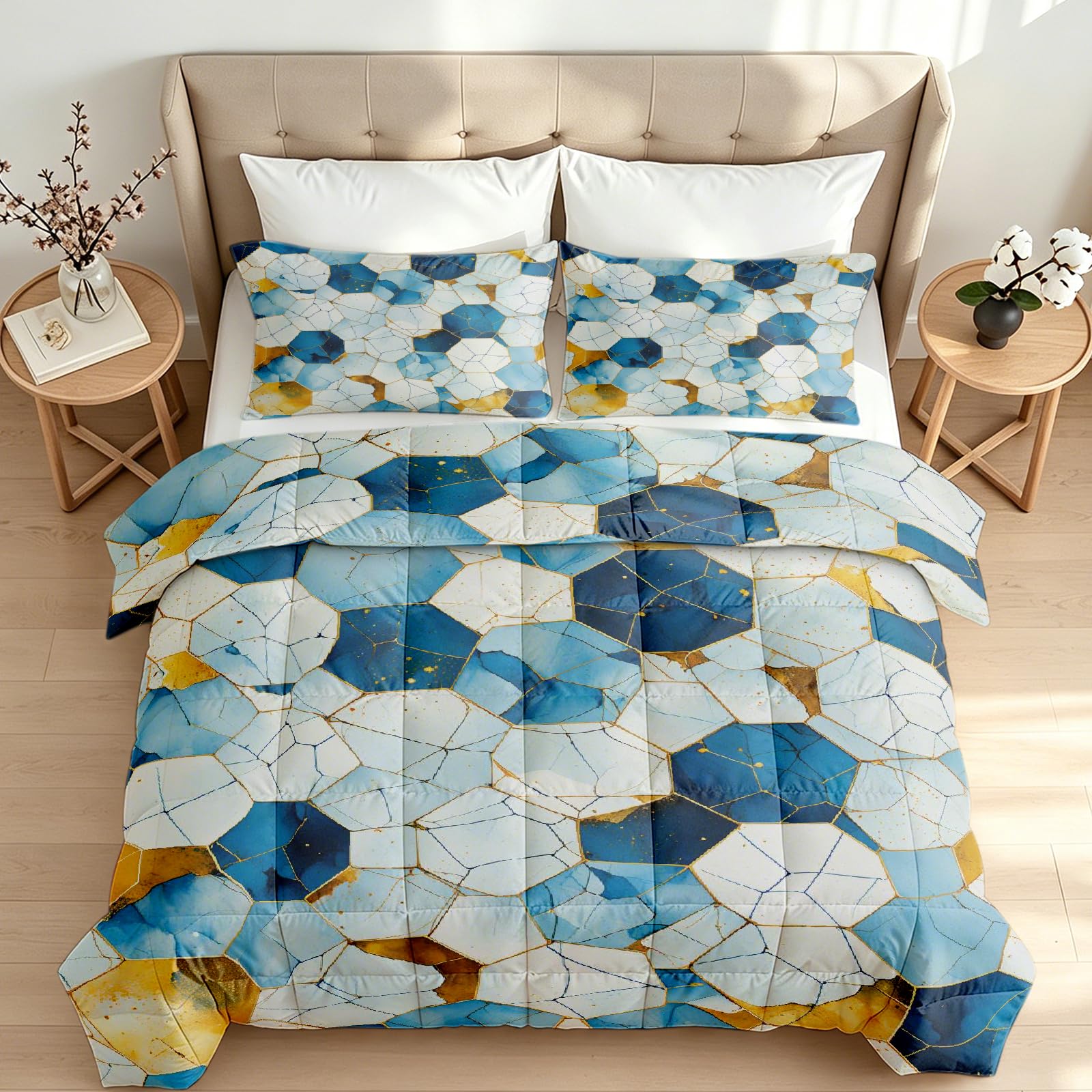 Sommerdecke 155x220 Sechseckiges Mosaik Waschbar Bettdecke Ohne Bezug