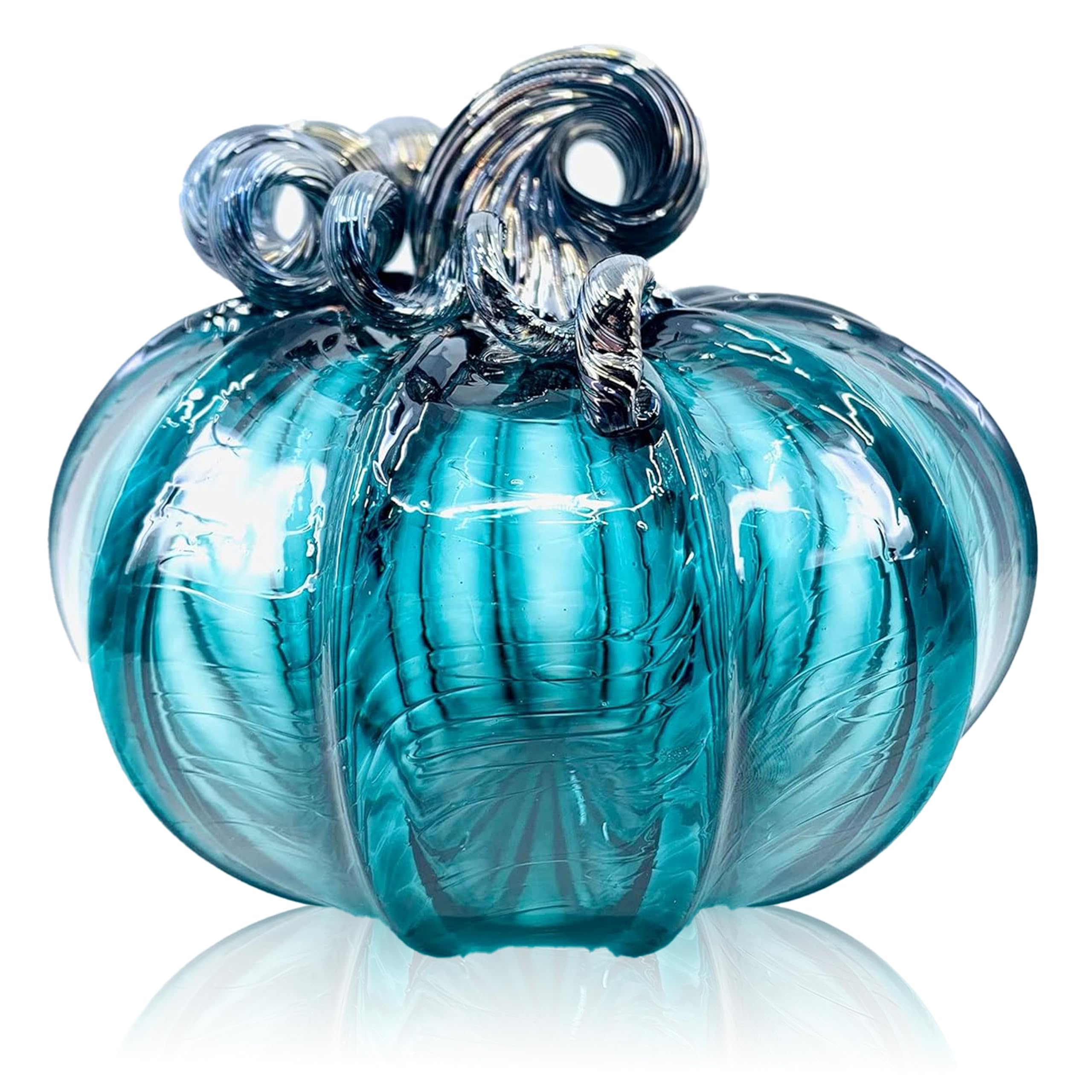 Luke Adams Glass Handmade Glass Pumpkins Handmade Table Top Home Decor (Squat, Lagoon)