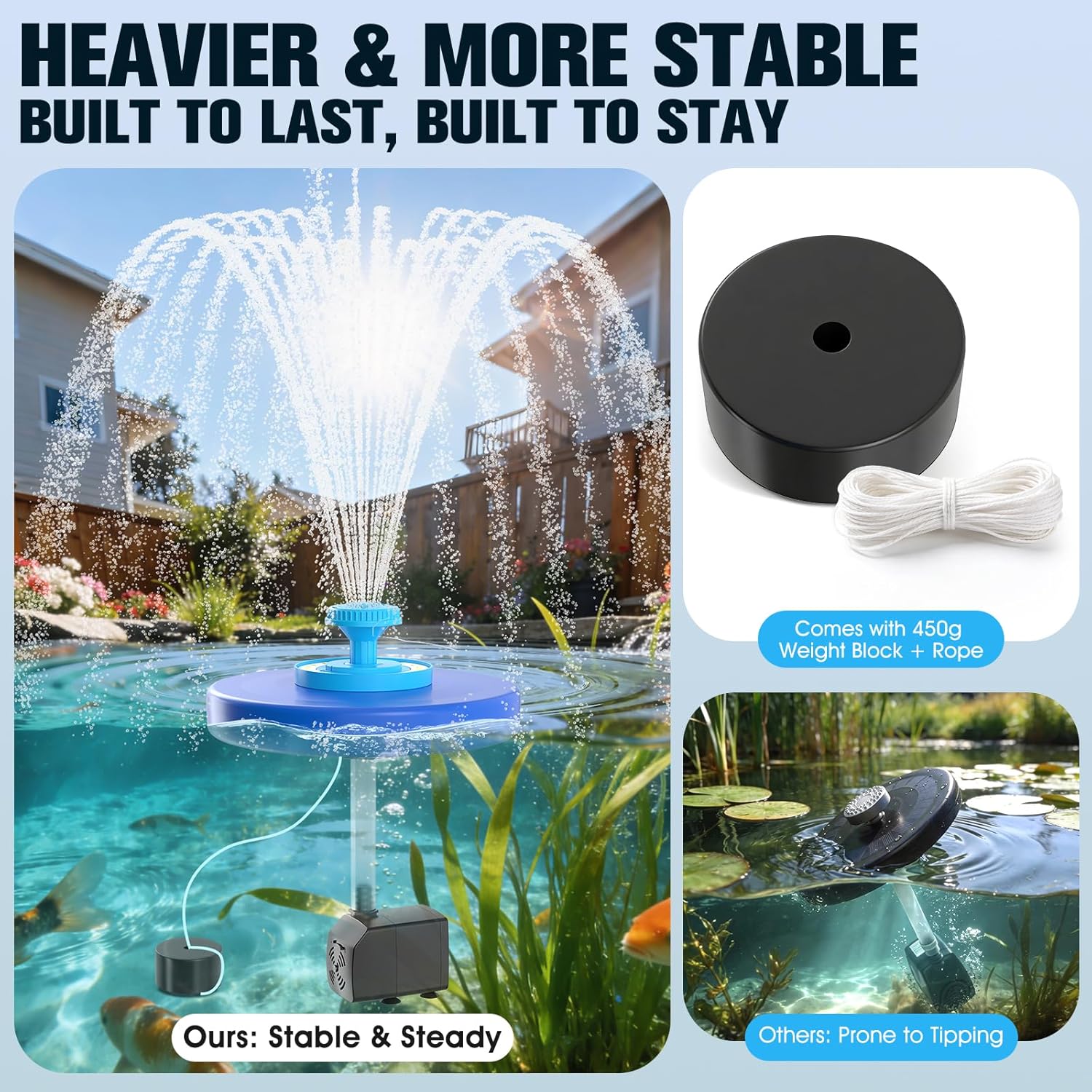 Large Pond Fountain,Floating Pool Fountain with LED Lights,Big Floating Water Fountain Pump,Pond Fountain Aerator with Anchor,Outdoor Pool Water Feature for Pond,Garden (Corded Electric,33FT Cord)