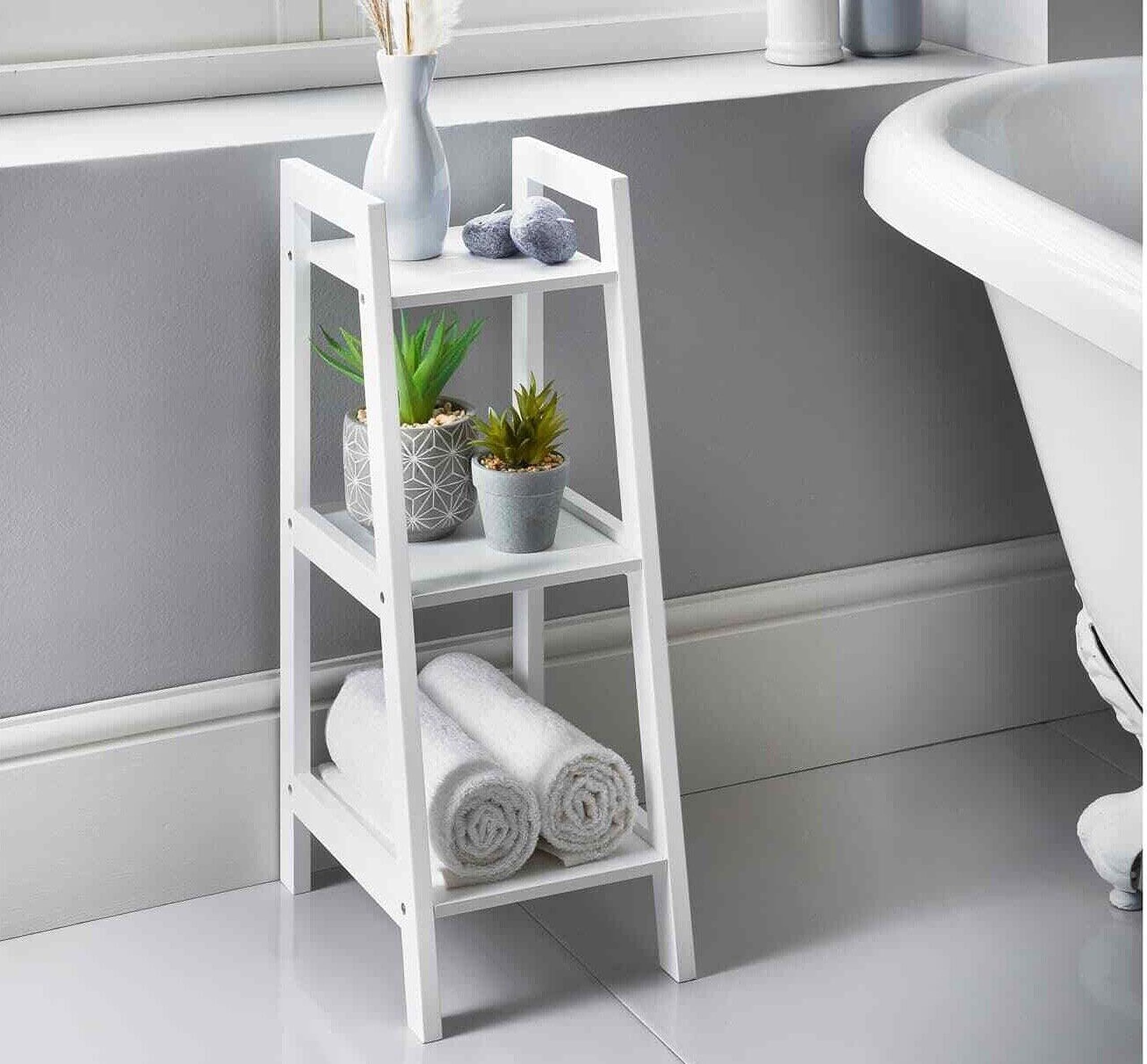 Modern Wooden Ladder Book Shelve and Display Unit Shelf 3-Shelf Bookcase Standing Organizer Storage Flower Plant Stand Rack for Living Room Bedroom Balcony Office-image-49
