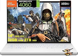 Asus ROG Zephyrus G14 Gaming Laptop 14" QHD+ 165Hz 500nits AMD 8-Core Zen4 Ryzen 9 7940HS (>i9-12900H) 32GB RAM 2TB SSD GeForce RTX 4060 8GB Graphic Backlit USB4 Fast Charging Win11 White + HDMI Cable