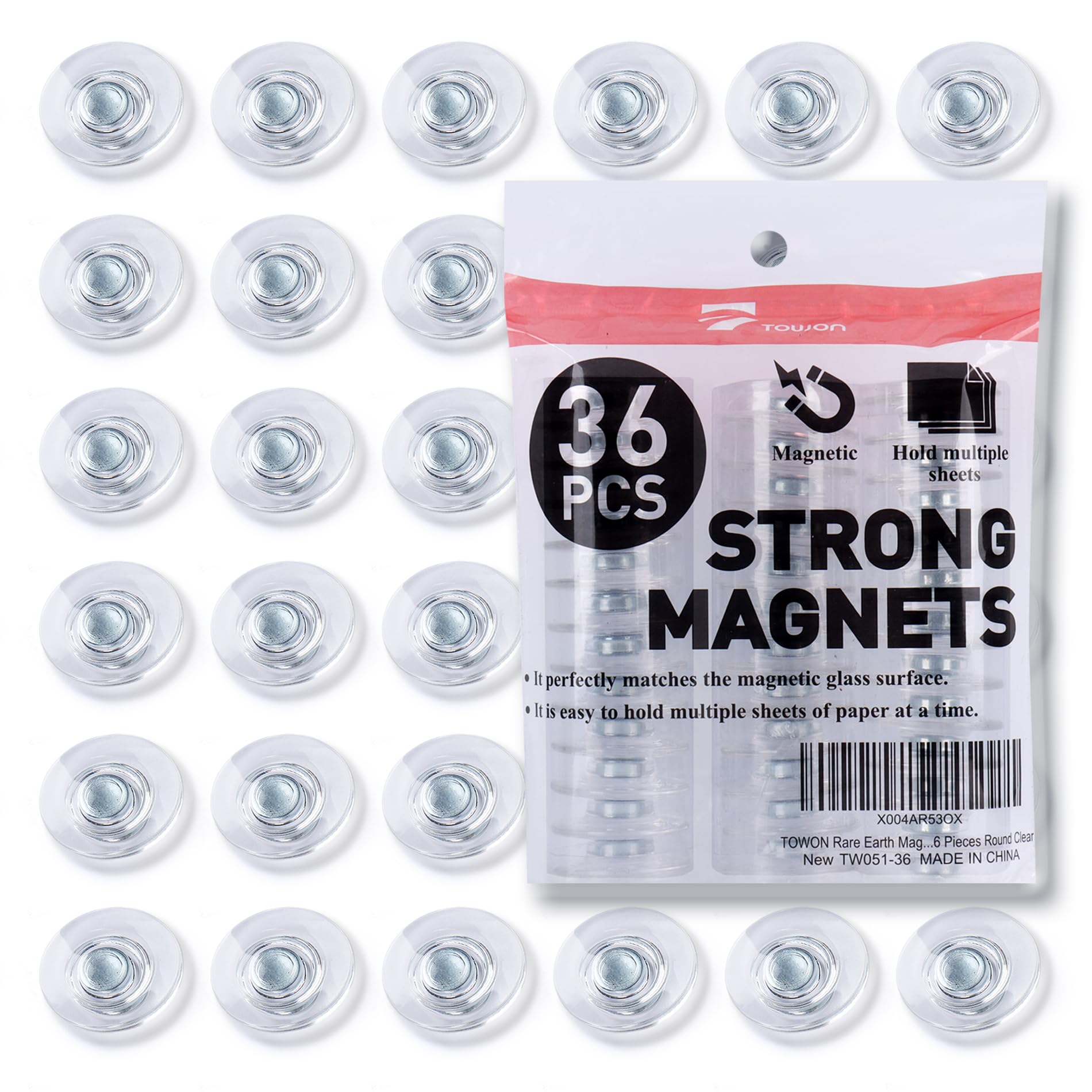 TOWON Rare Earth Magnets Large, Strong Magnets for Glass Whiteboard and Dry Erase Board, 24 Pieces Round Clear